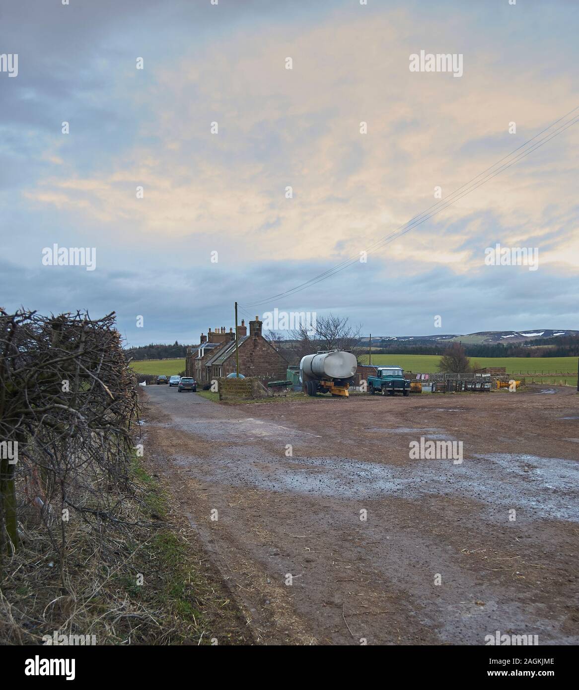 Isolierte Farm in Den Pentland Hills, Midlothian und East Lothian, Schottland, Großbritannien, GB. Stockfoto