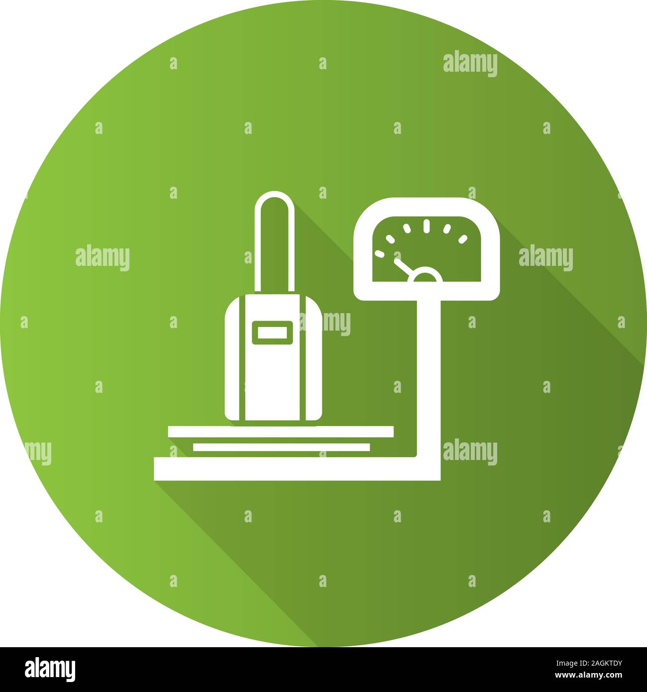 Gepäck Waage flache Bauweise lange Schatten glyph Icon. Gepäck Gewicht prüfen. Vektor silhouette Abbildung Stock Vektor