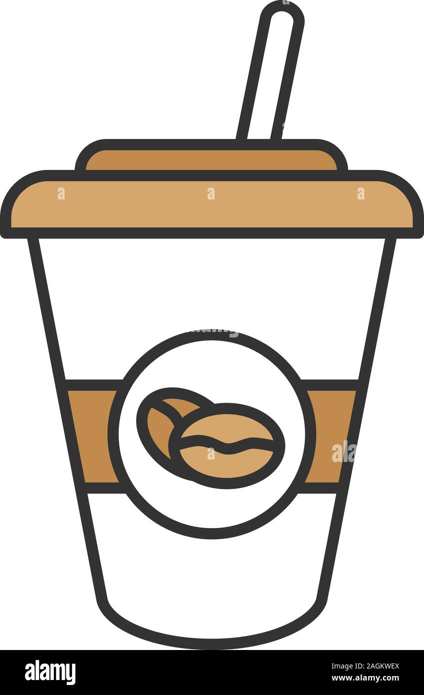 Eiskaffee trinken Farbe Symbol. Einweg Kaffeebecher mit Stroh. Isolierte Vector Illustration Stock Vektor