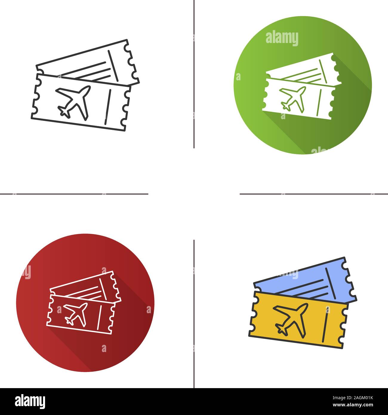 Flugtickets Symbol. Airline Bordkarte Dokumente. Flache Bauweise, lineare und Farbe Stile. Isolierte Vektorgrafiken Stock Vektor