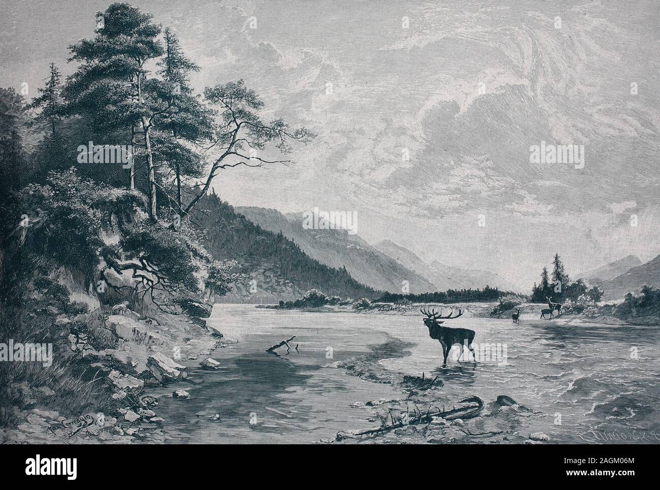 Der Isar bei Wallgau, Bayern, Deutschland, original Drucken aus dem Jahr 1899, der Fluss Isar bei Wallgau, Bayern, Deutschland, Reproduktion einer Originalvorlage aus dem 19. Jahrhundert, digital verbessert Stockfoto