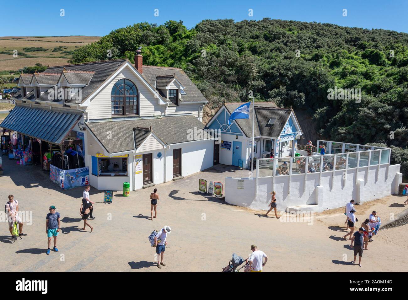 Das alte Bootshaus Shop und eine Eisdiele, Woolacombe Sands Woolacombe, Devon, England, Vereinigtes Königreich Stockfoto
