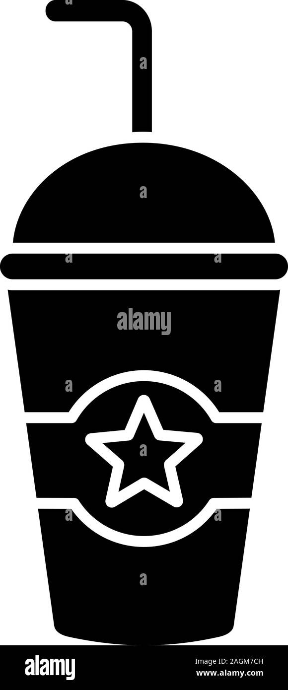 Kino kaltes Getränk glyph Icon. Das verfügbare Papier oder Schale aus Kunststoff mit Stern. Silhouette Symbol. Negativer Platz. Vektor isoliert Abbildung Stock Vektor