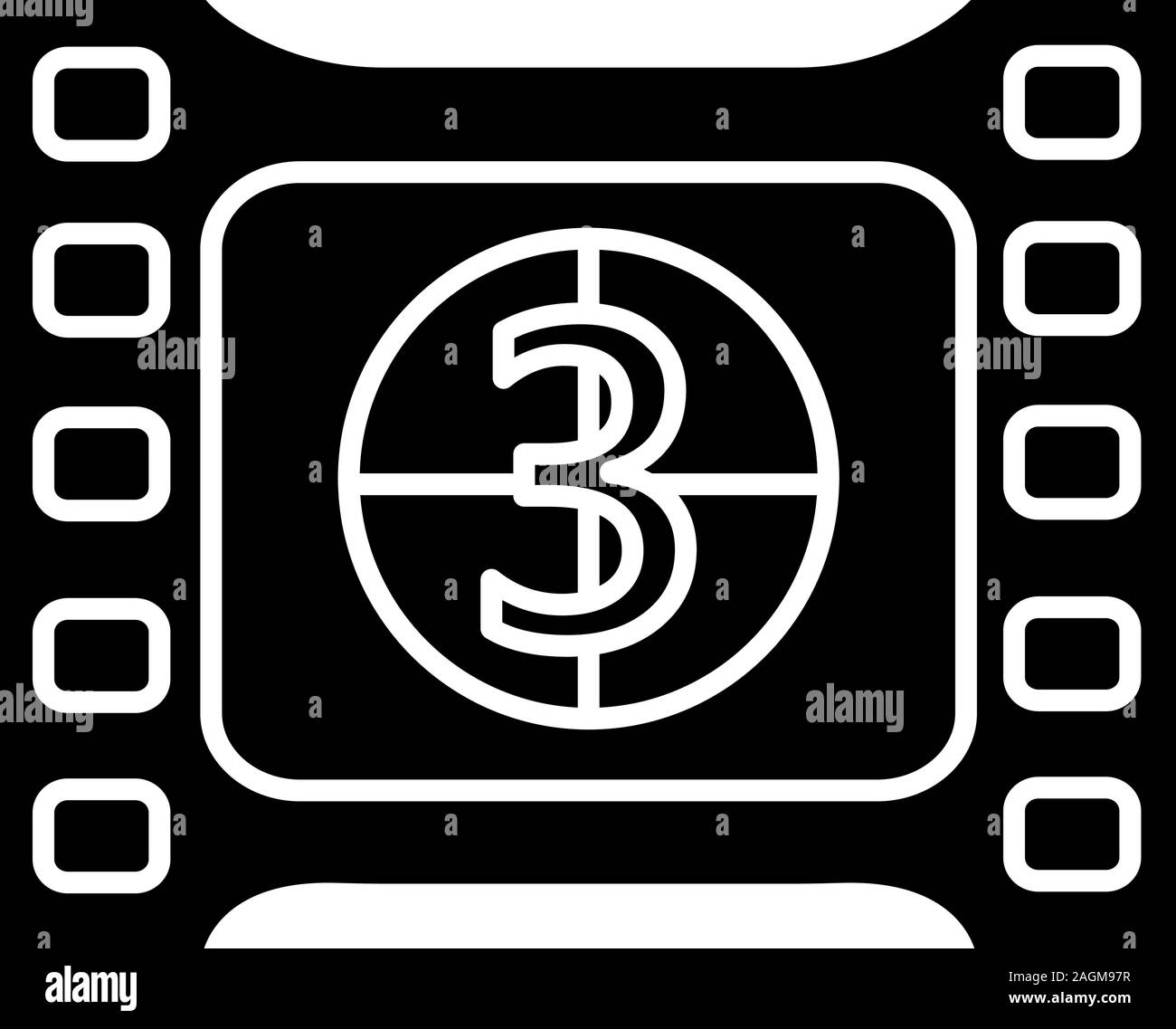Film Rahmen mit Countdown glyph Icon. Filmstreifen. Silhouette Symbol. Negativer Platz. Vektor isoliert Abbildung Stock Vektor