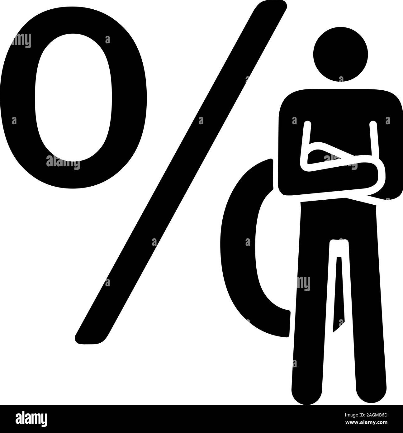 Geschäftsmann glyph Icon. Investor. Mann in zuversichtlich Pose mit Prozentzeichen. Marketingspezialist, Analyst, Ökonom, Investor. Silhouette Symbol. Negativ Stock Vektor