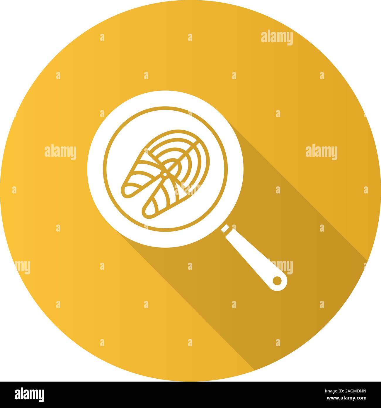 Fisch steak braten auf Küche pan flache Bauweise lange Schatten glyph Icon. Vektor silhouette Abbildung Stock Vektor