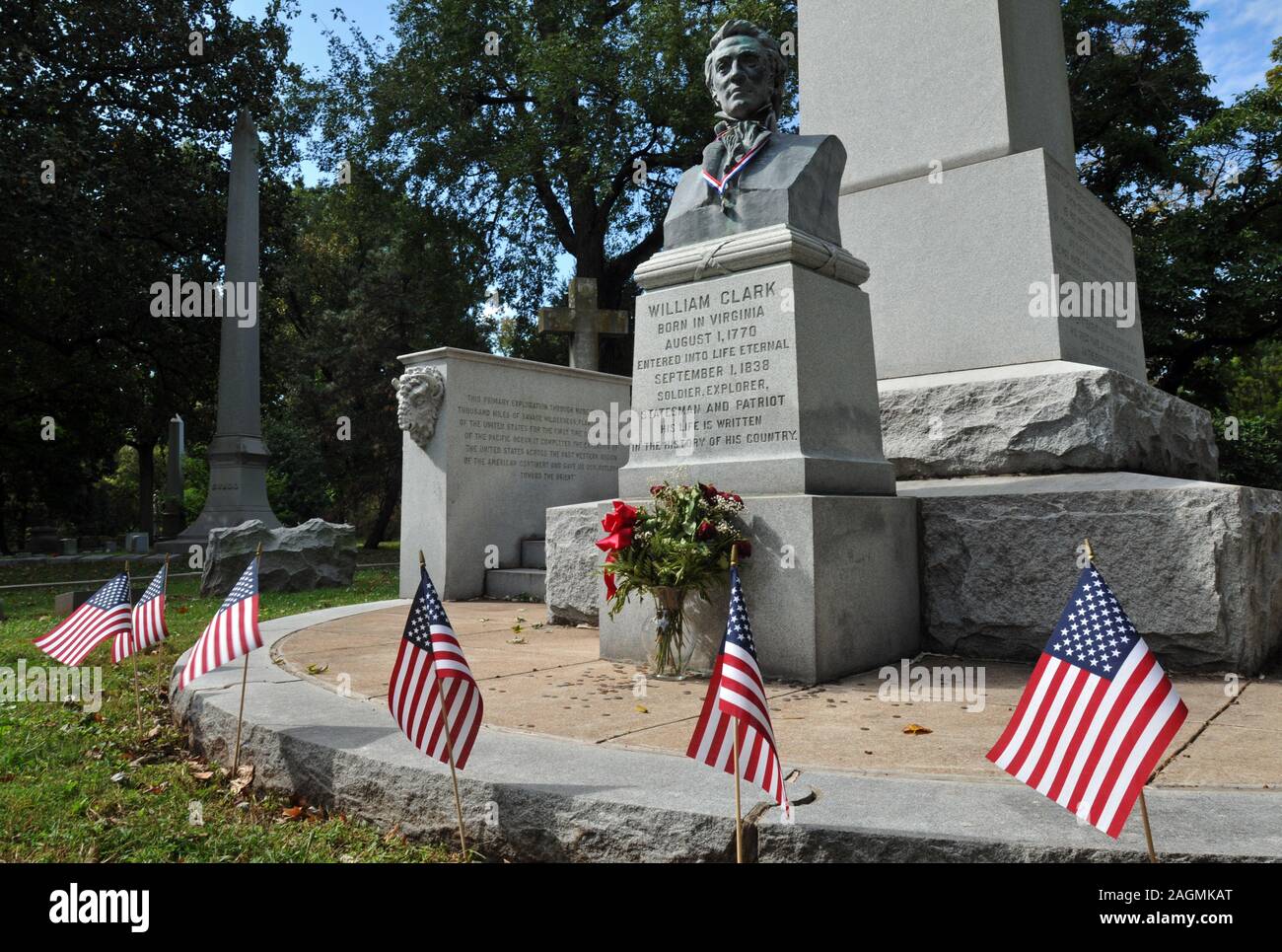 Das Grab von explorer William Clark in Bellefontaine Cemetery in St. Louis, MO. Clark half der Lewis und Clark Expedition zu den Pazifischen Ozean führen. Stockfoto