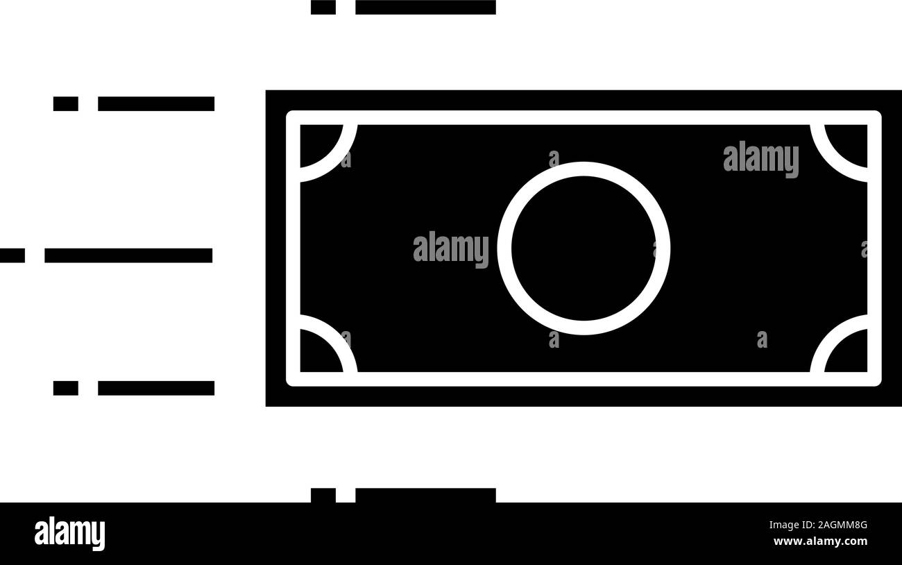 Flying dollar Banknote glyph Icon. Schnelle Zahlungen. Das schnelle Geld Transaktion. Silhouette Symbol. Negativer Platz. Vektor isoliert Abbildung Stock Vektor