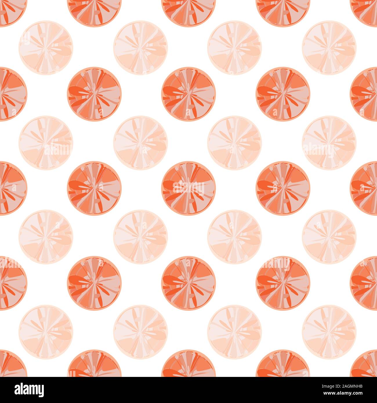 Texturierte Farbe Pastell rosa und orange Kreise, ähnlich Scheiben von Grapefruit. Die nahtlose Vektor geometrische Muster auf weißem Hintergrund. Ideal für Stock Vektor