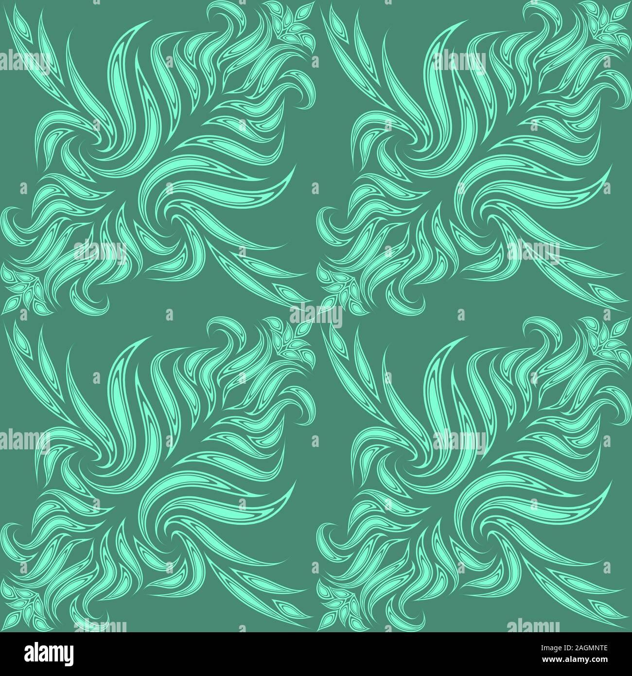 Aqua Menthe diagonal Vektor nahtlose Muster. Textur für Stoffe oder Verpackung in Türkis mit floralen Elementen. Trendfarben 2020 Stock Vektor