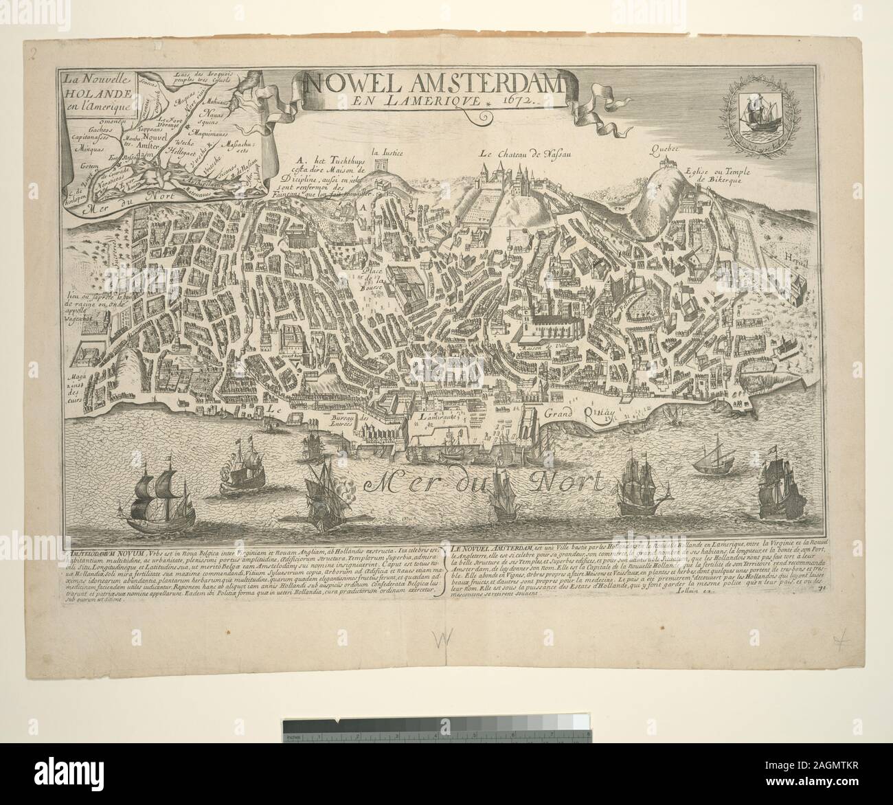 Stokes 1672-B-39 Stecher ist entweder Gérard Jollian oder François Jollian. Fiktive Blick auf New Amsterdam, eigentlich eine Ansicht von Lissabon aus Angedreht, wie ein Blick auf New York (für das Original, siehe Eintrag 11). Aus einer Sammlung von Ansichten, wie die Zahl 71 in der unteren rechten Ecke angezeigt. Drucken enthält 8 Zeilen in französischer und 8 Zeilen in Lateinamerika der beschreibenden Text. Drucken enthält Inset: La Nouvelle Holande en l'In. Dek052; Nowel Amsterdam en l'Amerique. Stockfoto