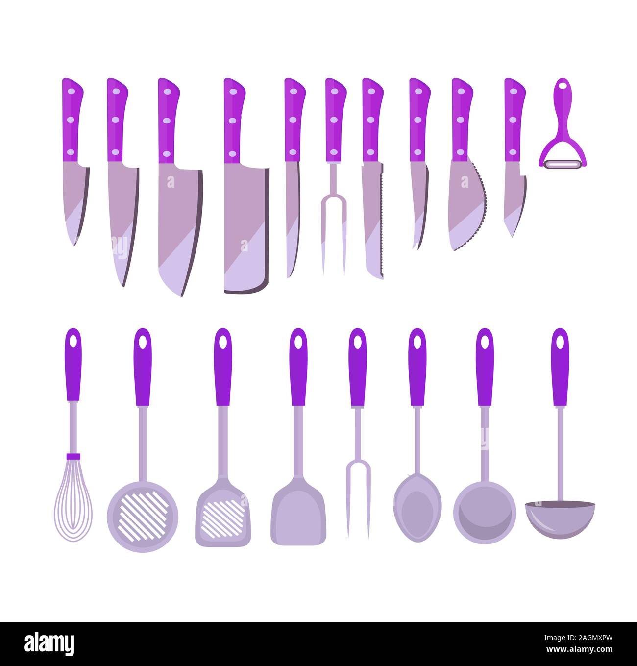 Set Küche Tools, flacher Stil. Kochutensilien, Icons Design Element. auf weißem Hintergrund. Vector Illustration Stock Vektor