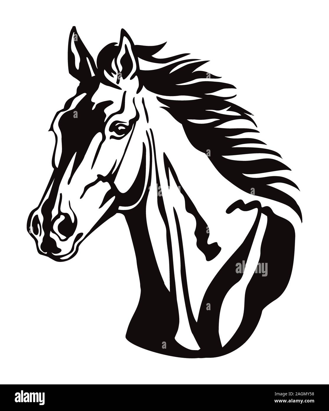 Dekorative monochrome Kontur Portrait von schönen Pferd mit langer