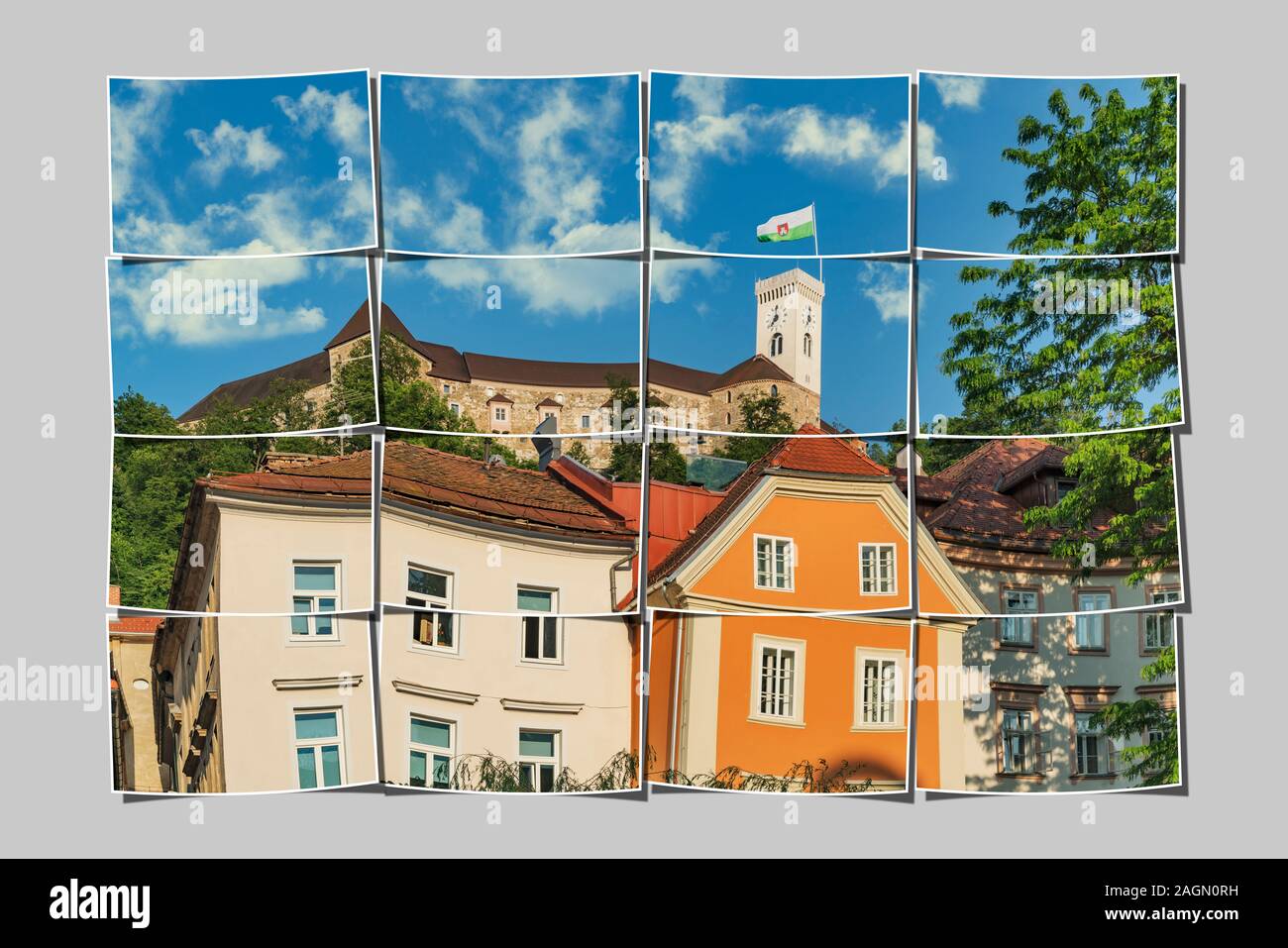 Blick von der Altstadt von Ljubljana in die Burg von Ljubljana, Slowenien, Europa Stockfoto