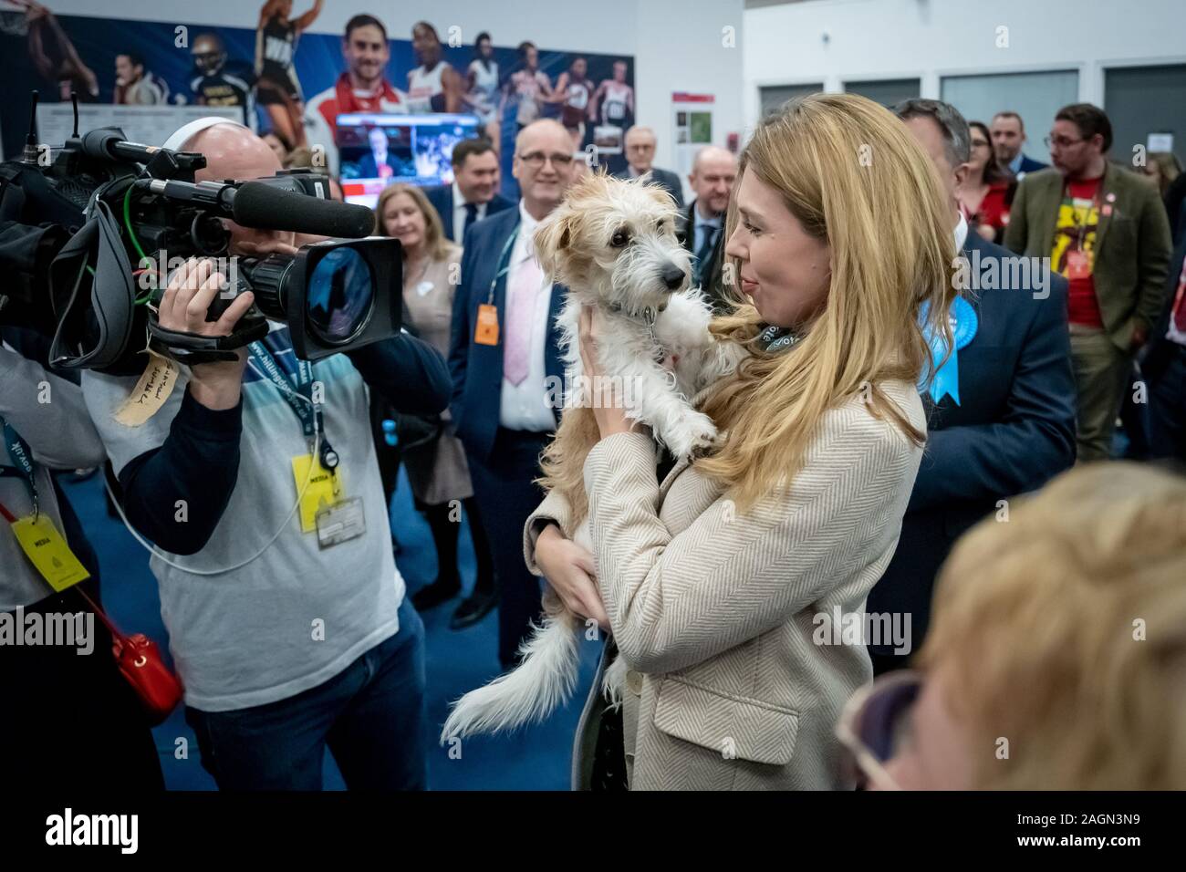Allgemeine Wahlnacht 2019: Die Konservative Partei würde weiter einen Erdrutsch gewinnen, der ihre größte Mehrheit seit 1987 sichert. London, Großbritannien Stockfoto
