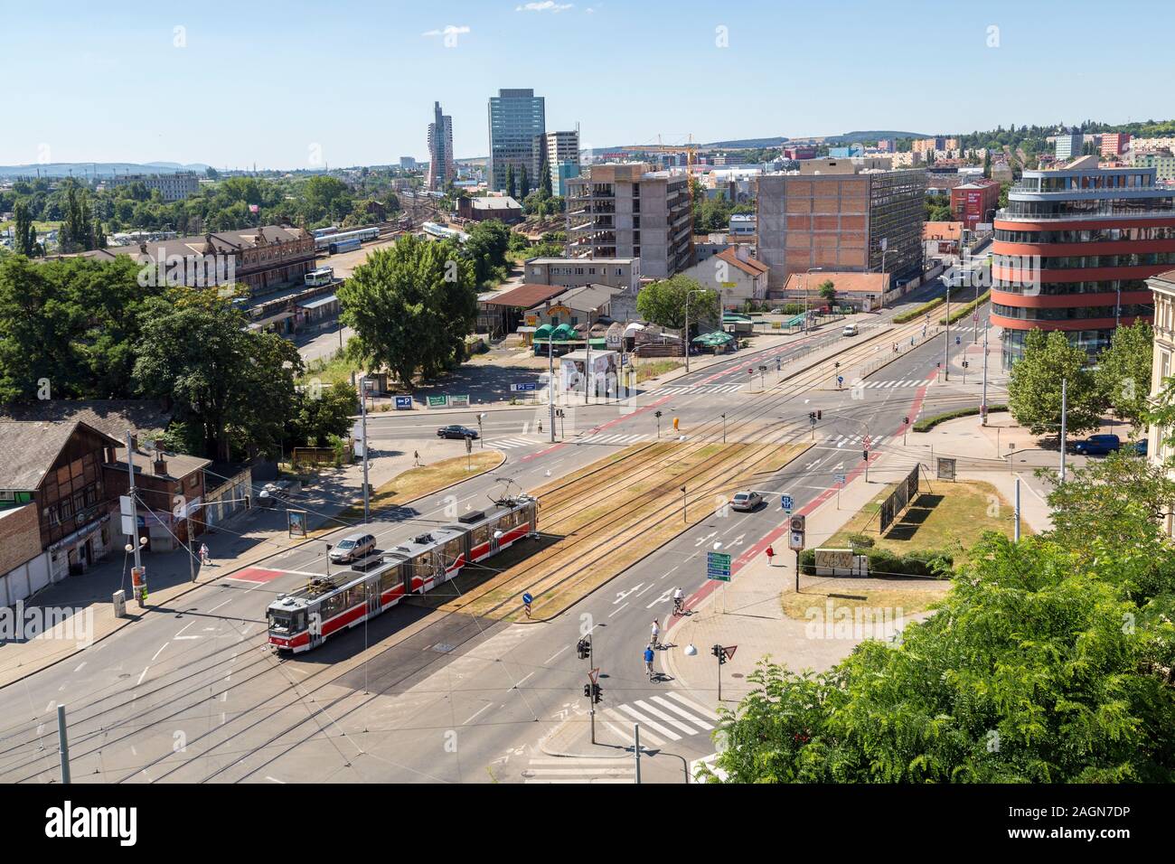 Straßenbahnlinien und besetzt Interchange, Brno, Tschechische Republik, Europa Stockfoto