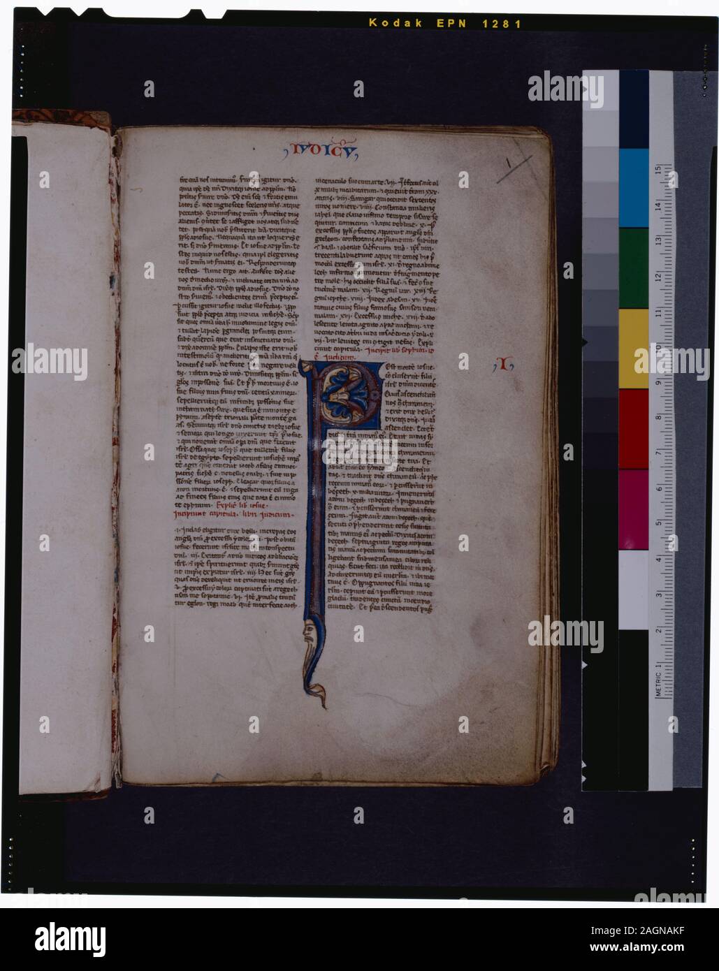 In de Ricci, Seymour, Volkszählung Handschriften des Mittelalters und der Renaissance in den Vereinigten Staaten und Kanada aufgeführt. New York. New York: H.W. Wilson, 1935; und Ergänzen, New York, N.Y.: Bibliographische Gesellschaft von Amerika, 1962. Besitz: Besitz 1715 von John Lord Percival, Baron von Burton. Später von John Perceval, vierten Grafen von Egmont. Verkauf von Braithwaite (1834). Verkauft (1836) zu A.A. Smets. Von der R.L. Stuart Sammlung (Nr. 13874), vermachte 1892. 1 Schreiber. 52 Zeilen in zwei Spalten, in brauner Tinte ausgeschlossen. Schlagworte, prickings gelegentlich sichtbar. De Ricci Orte dieses Manuskript im Norden Stockfoto
