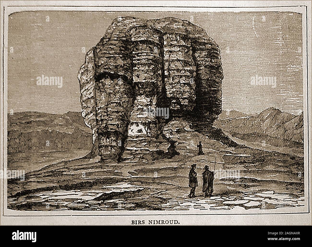 Das 19. Jahrhundert Gravur der Birs Nimroud aka Borsippa, Barsip, Til-Barsip und Birs Nimrud), von dem angenommen wird, dass es an der Zeit die wahre bleibt der Turm von Babel. Dies unterscheidet sich in Form und Lage um die Bilder nun behauptet, der Turm von Babel. Stockfoto