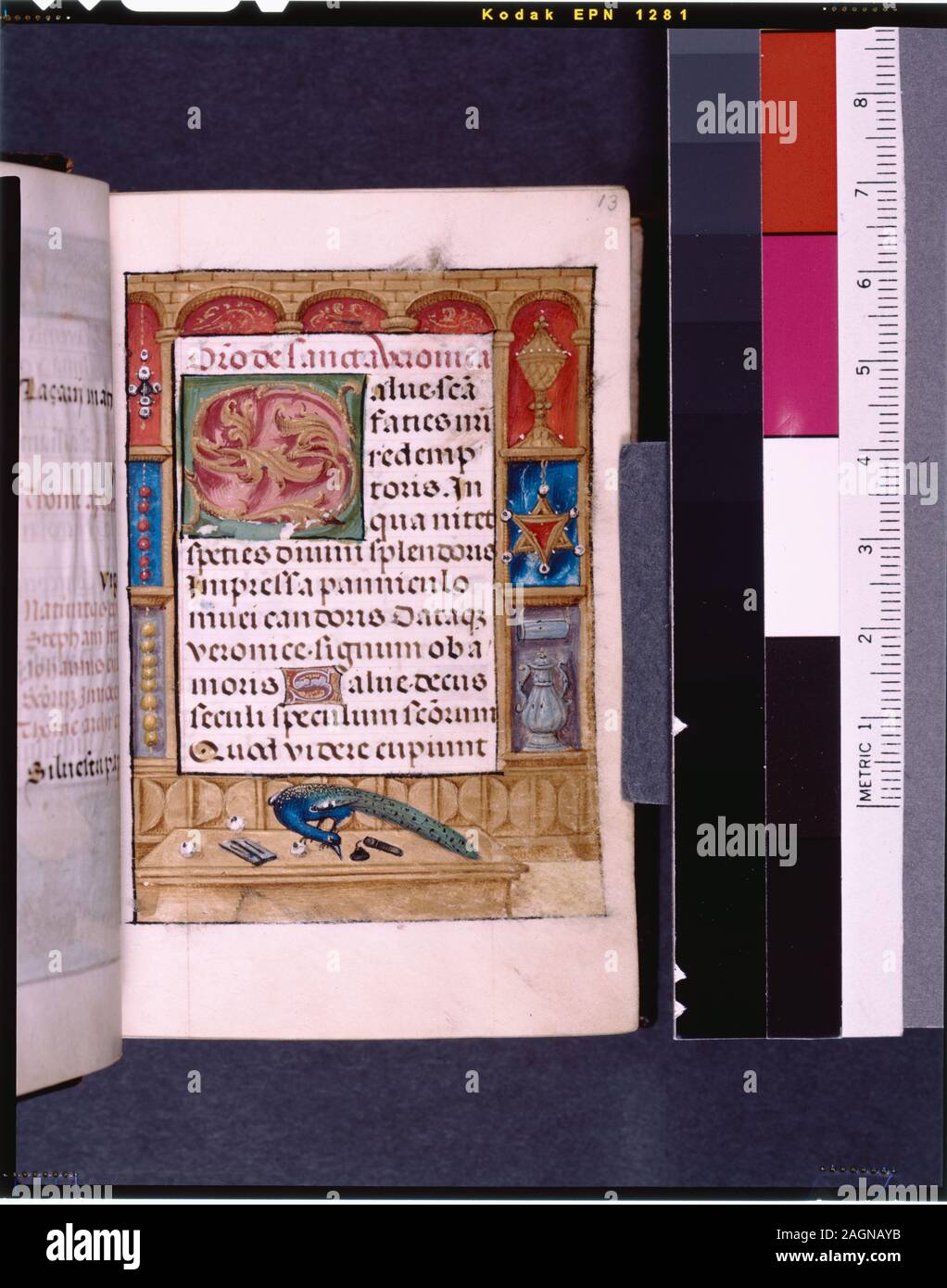 In de Ricci, Seymour, Volkszählung Handschriften des Mittelalters und der Renaissance in den Vereinigten Staaten und Kanada aufgeführt. New York. New York: H.W. Wilson, 1935; und Ergänzen, New York, N.Y.: Bibliographische Gesellschaft von Amerika, 1962. Ownership: von Frau Edward S. Kordes, 1931. De Ricci, 1334. Diagramm von Dr. G.B. Guest. 13 lange Linien (17 im Kalender) in rot durchgestrichen. Pergament Kalender Grenzen zeigen saisonale Aktivitäten; Voll- und Teil- seite Miniaturen. Grenze Designs gehören Menschen/Tiere. 1- und 2-line weiße und rote Initialen auf Gold Fields. 5-zeiliges Initialen in gold, blau, rot, grün usw.. Grenze de Stockfoto