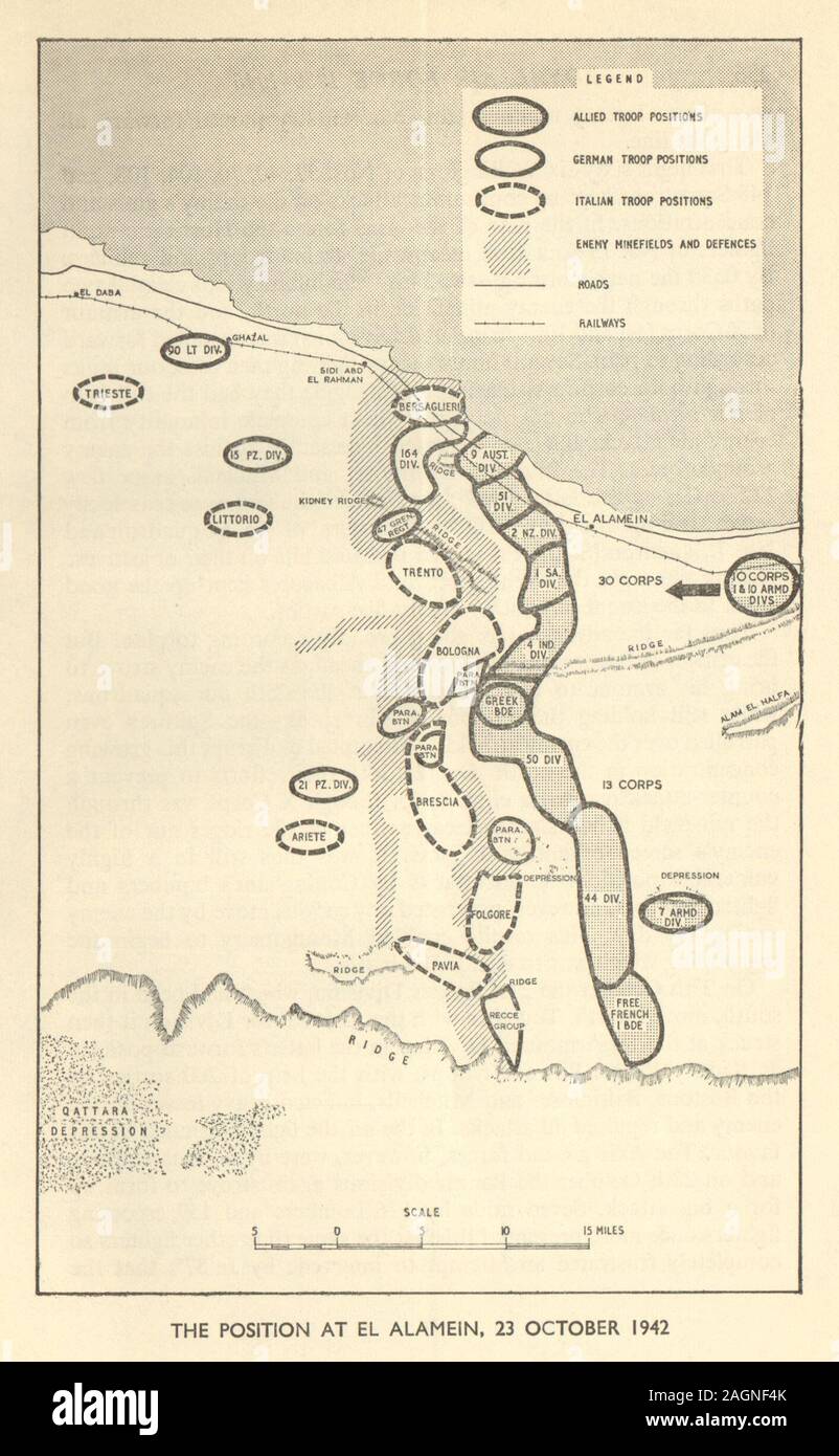 2. Schlacht von El Alamein 23. Oktober 1942. WW2 Nordafrika Kampagne 1954 Karte Stockfoto