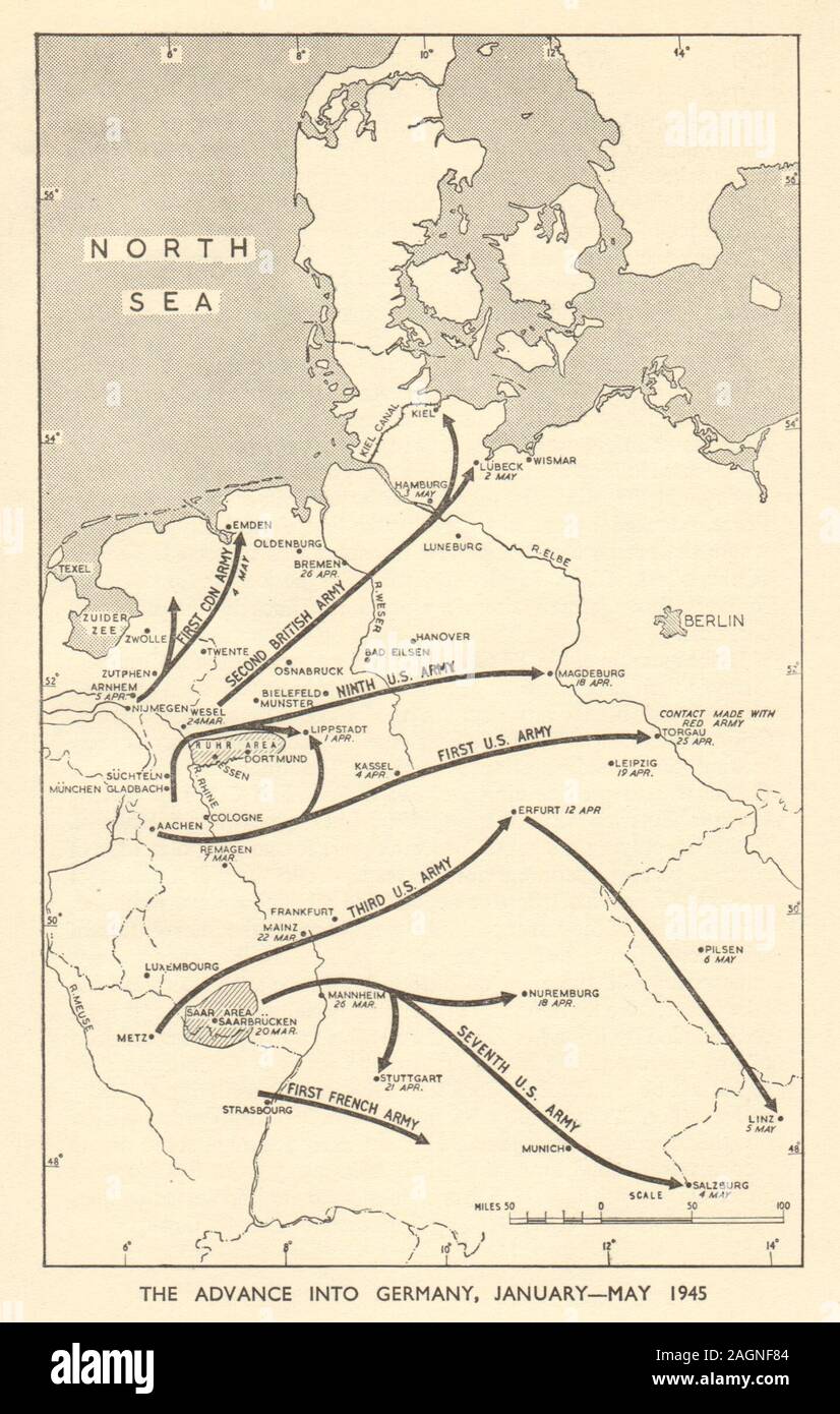 Voraus in Deutschland, Januar - Mai 1945. Weltkrieg 2 1954 alte vintage Karte Stockfoto