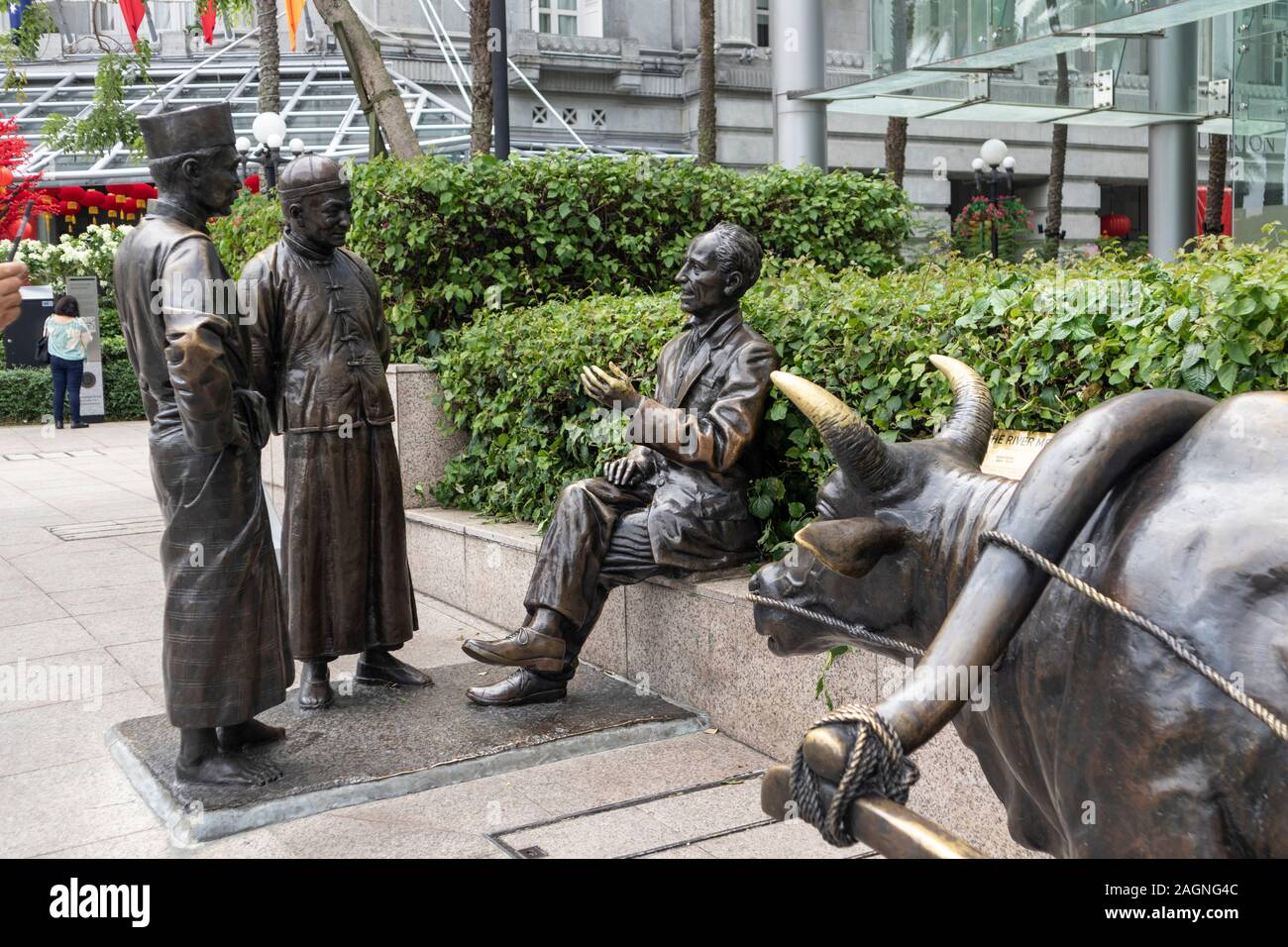 Bronze Statuen des Flusses Händler auf dem Fluss Singen in Singapur Stockfoto