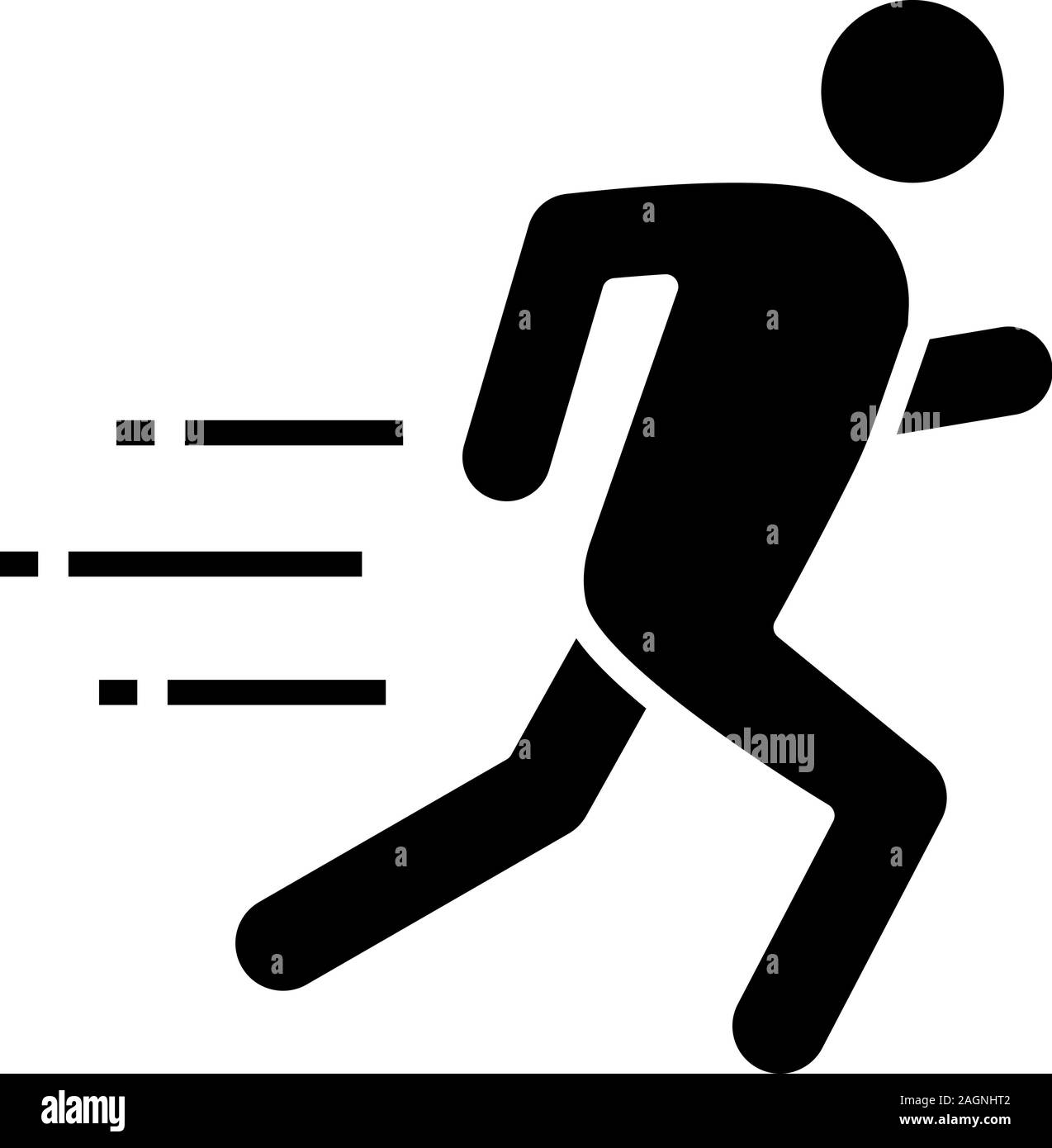 Laufender Mann glyph Icon. Runner, Sprinter. Entkommen. Joggen. Bewegung. Silhouette Symbol. Negativer Platz. Vektor isoliert Abbildung Stock Vektor