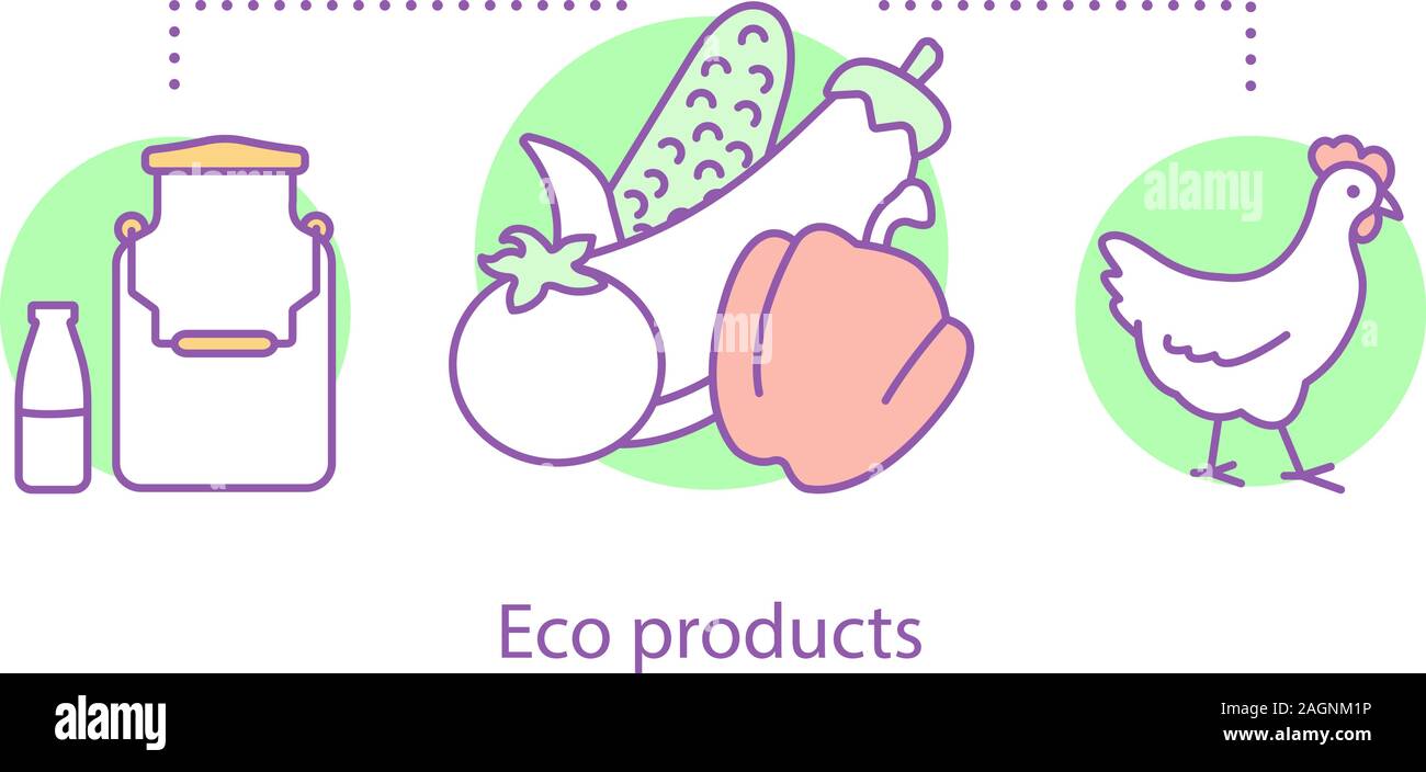 Eco Produkte Konzept Symbol. Molkerei- und Geflügelhaltung Idee. Dünne Linie Abbildung. Die Ernte. Gemüse. Vektor isoliert Maßbild Stock Vektor