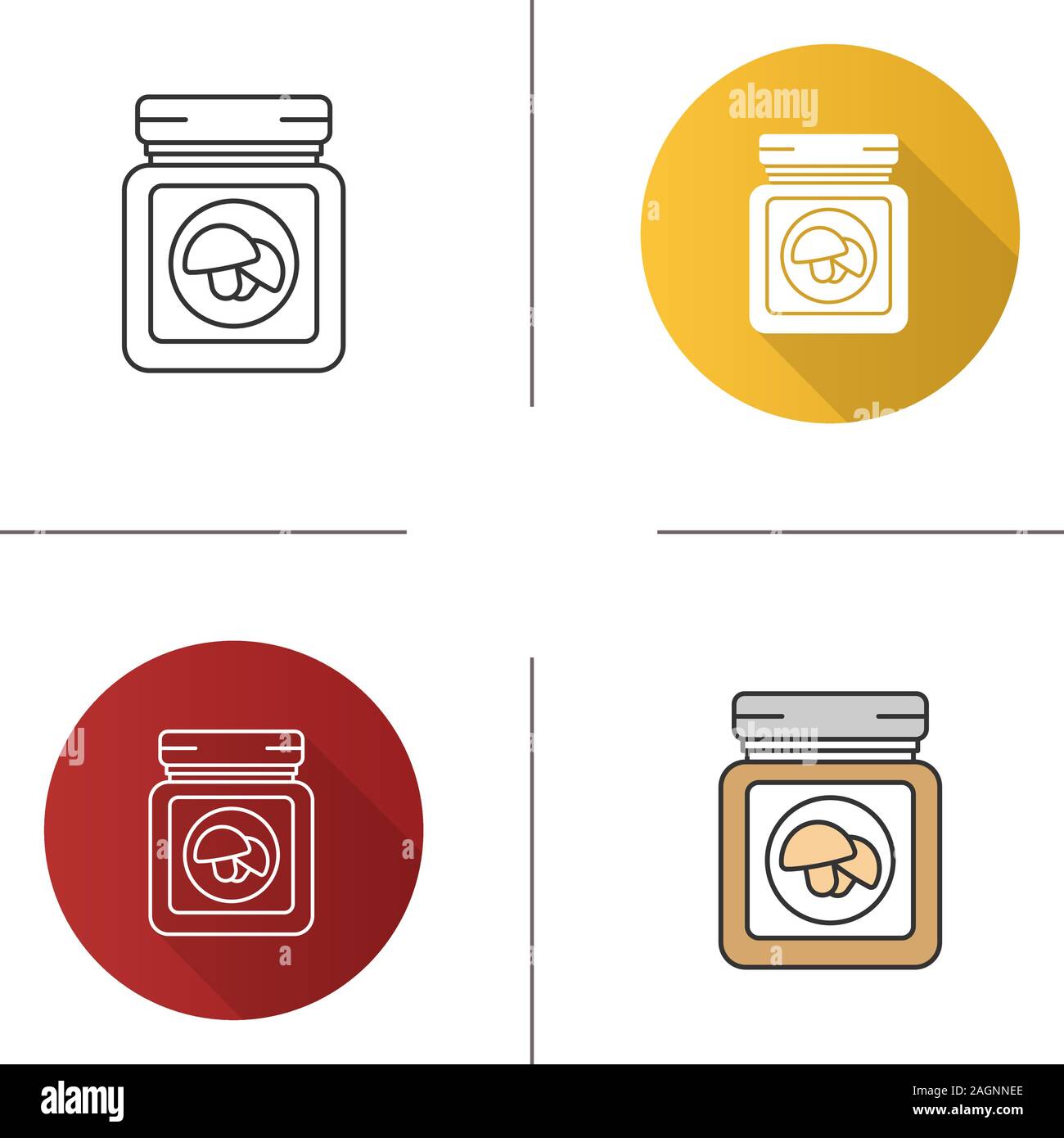 Dosen Champignons Symbol. Flache Bauweise, lineare und Farbe Stile. Isolierte Vektorgrafiken Stock Vektor