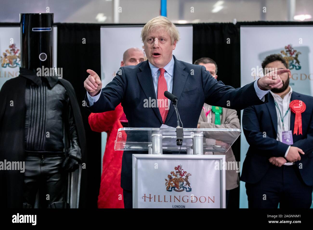 Allgemeine Wahlnacht 2019: Die Konservative Partei würde weiter einen Erdrutsch gewinnen, der ihre größte Mehrheit seit 1987 sichert. London, Großbritannien Stockfoto