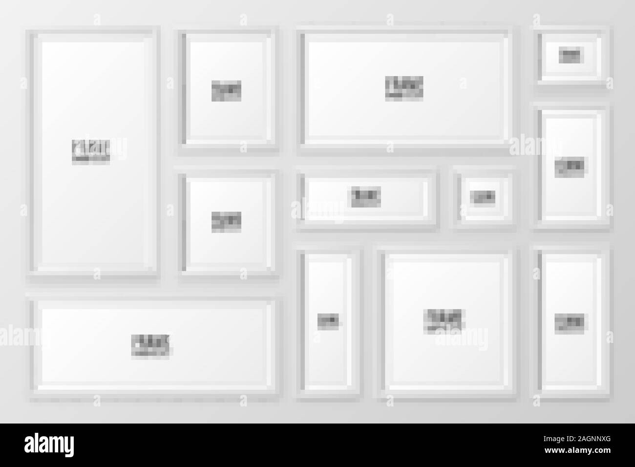 Realistische leeren weißen Bilderrahmen mit Schatten Sammlung auf grauem Hintergrund. Moderne Poster mockup. Leeren Bilderrahmen für Kunst Galerie oder Stock Vektor