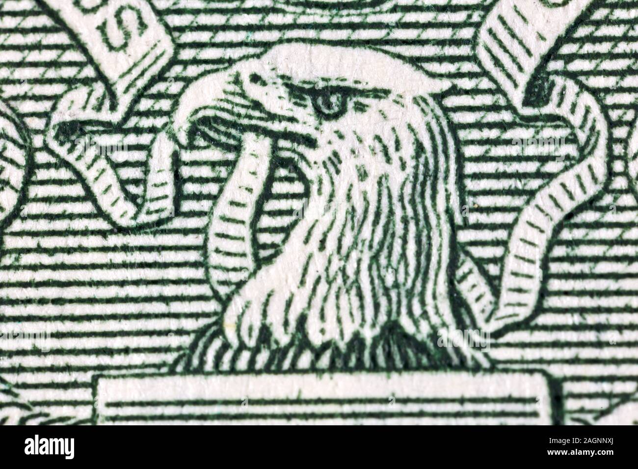Detailansicht der American Eagle auf einen Dollar Bill Stockfoto