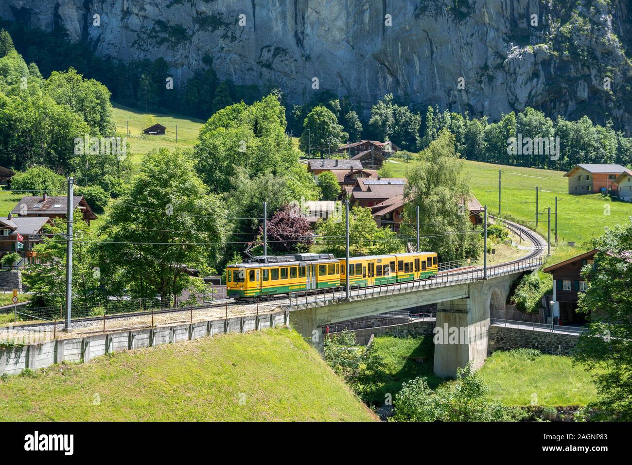 Wengernalpbahn, in der Nähe von Lauterbrunnen, Berner Oberland, Schweiz Stockfoto