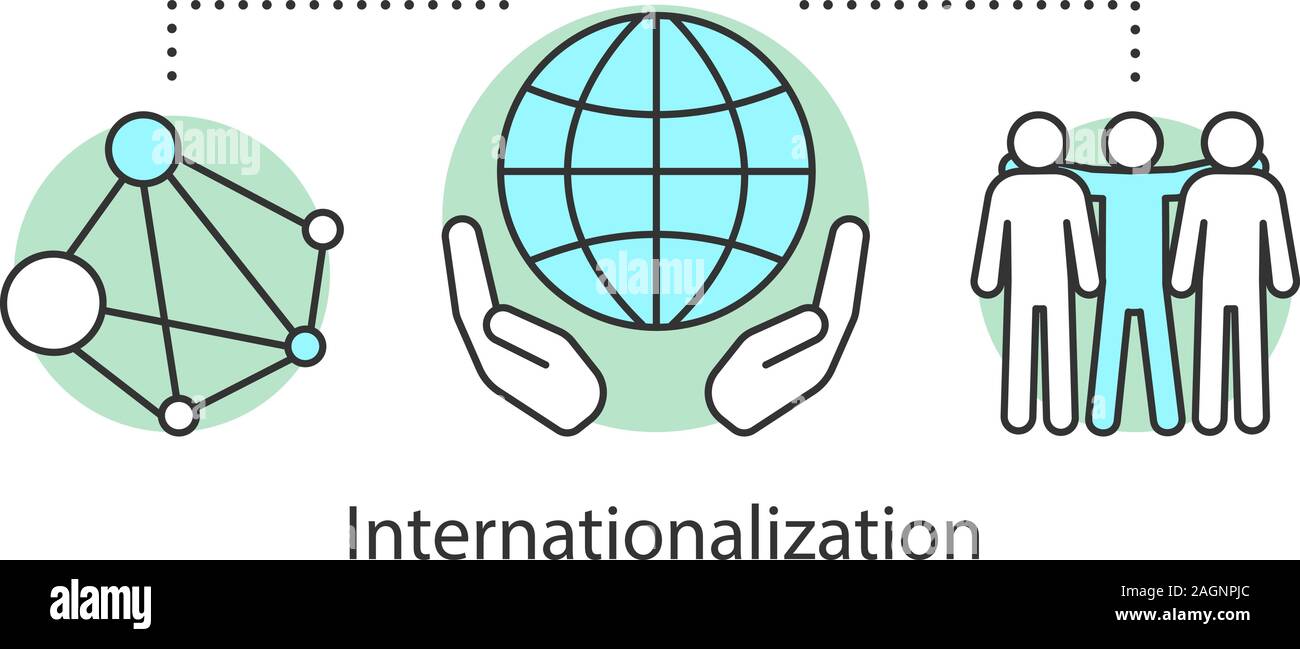 Internationalisierung Konzept Symbol. Sozialisation Idee dünne Linie Abbildung. Die Globalisierung. Internationale Beziehungen. Vernetzung. Vektor isoliert outl Stock Vektor