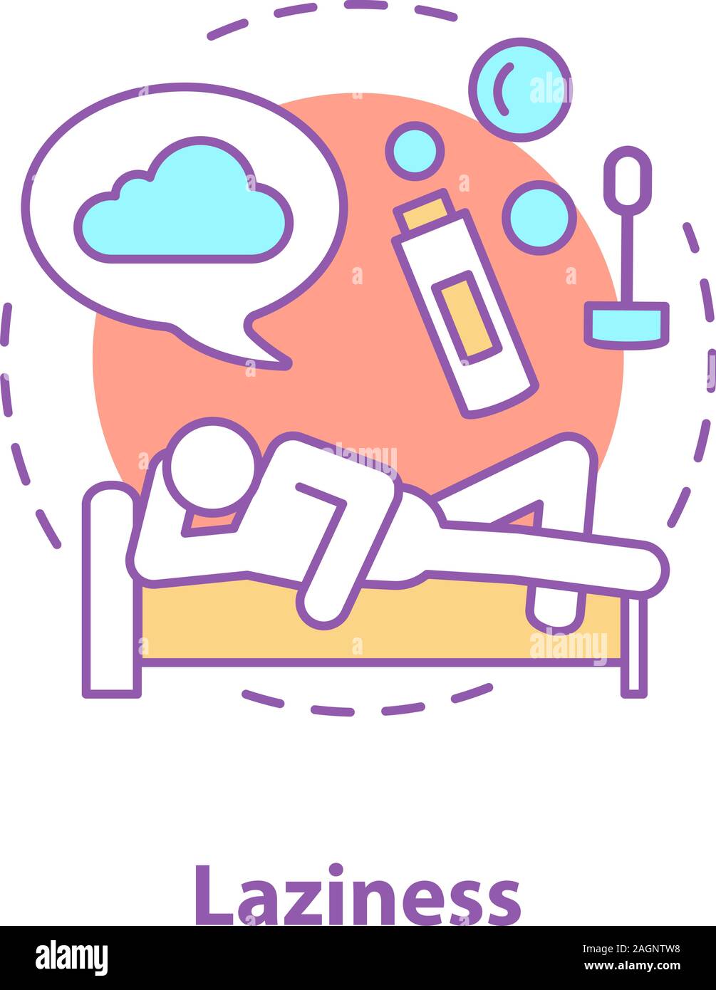 Faultier Konzept Symbol. Faulheit. Procrastination. Verschwenden Idee Zeit dünne Linie Abbildung. Rest. Vektor isoliert Maßbild Stock Vektor