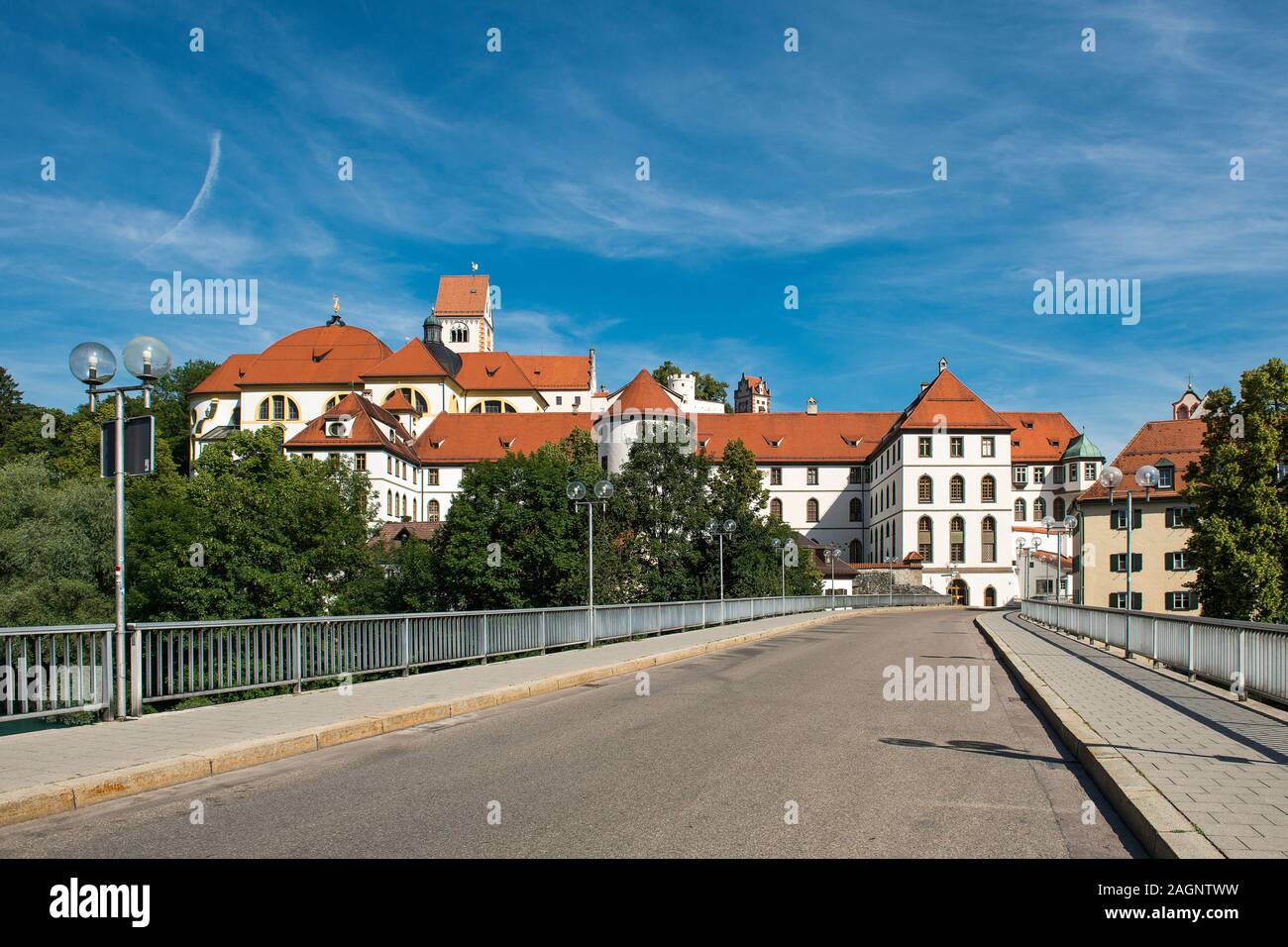 Füssen, Deutschland - 20 Juli 2019; der Eintritt der Stadt Füssen eine touristische Stadt in Süd Deutschland, Bayern Stockfoto