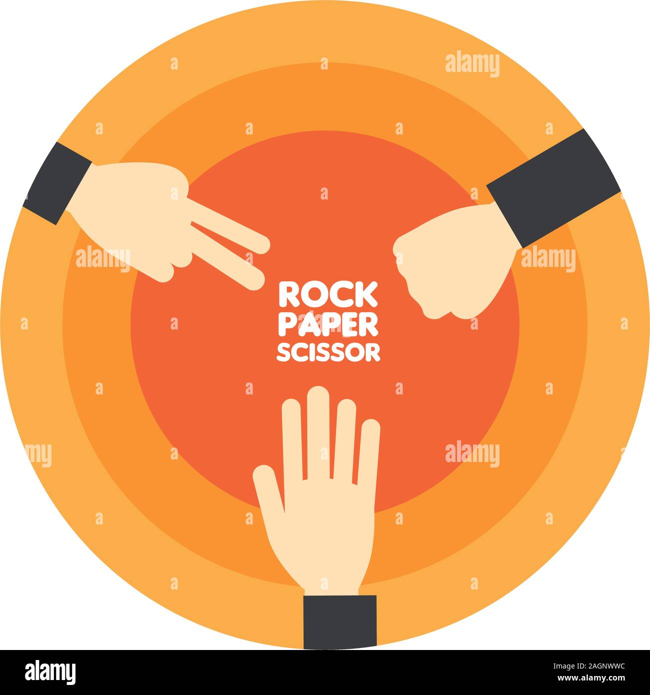 Rock Paper Scissor mit orangen Hintergrund Stock Vektor