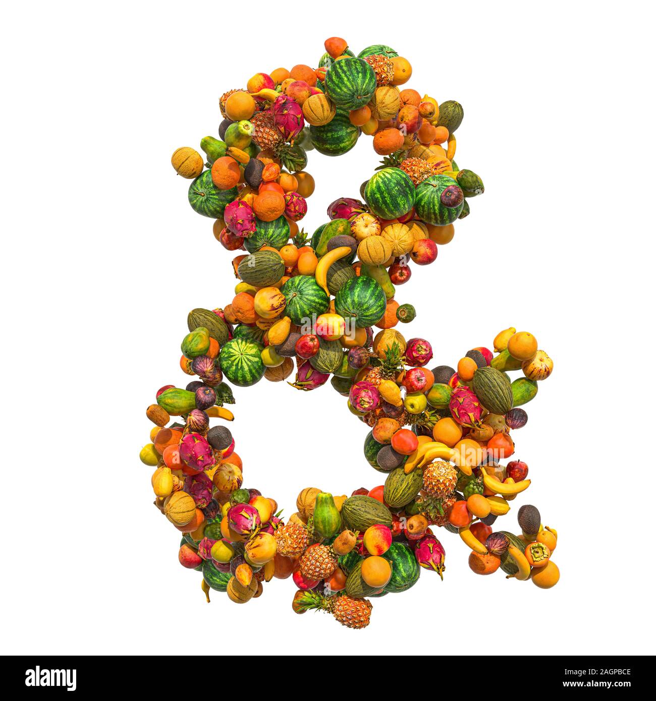 Kaufmännische Und-zeichen aus Früchten, 3D-Rendering auf weißem Hintergrund Stockfoto