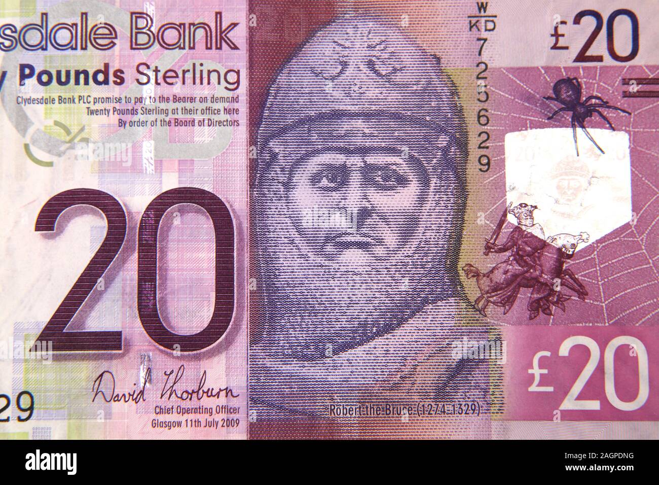Robert the Bruce (1274-1329) auf der Vorderseite der Clydesdale Bank Zwanzig Pfund Hinweis Stockfoto