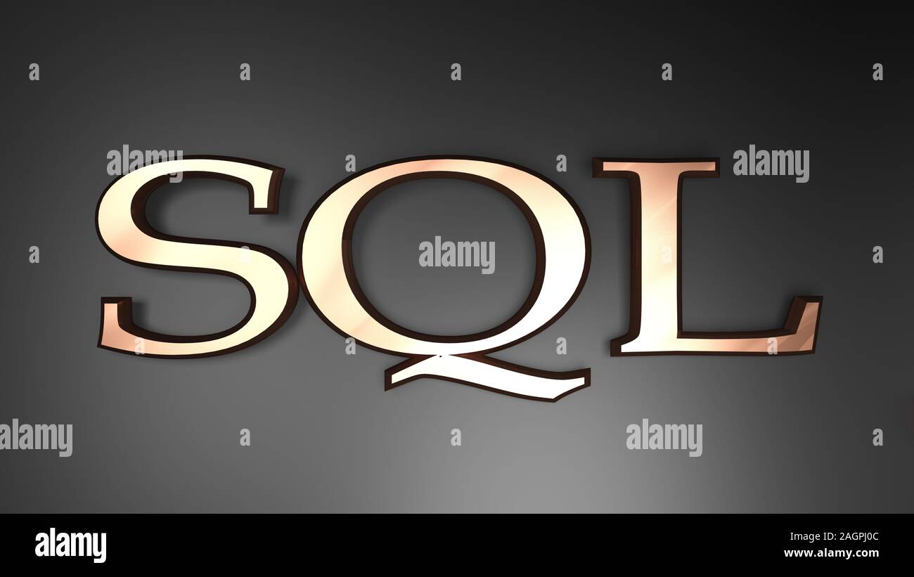 SQL-satin Kupfer Schreiben an Schwarz Satin Hintergrund - 3D Rendering illustration Stockfoto