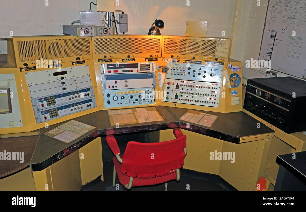 Radio Comms Zimmer, Hack Green, ehemalige Regierung im Besitz Atombunker, Nantwich, Cheshire, England, Großbritannien Stockfoto