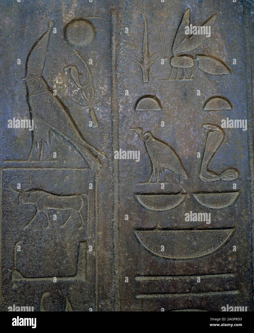 Hieroglyphen, Ruinen von Memphis, Ägypten, Afrika. Stockfoto