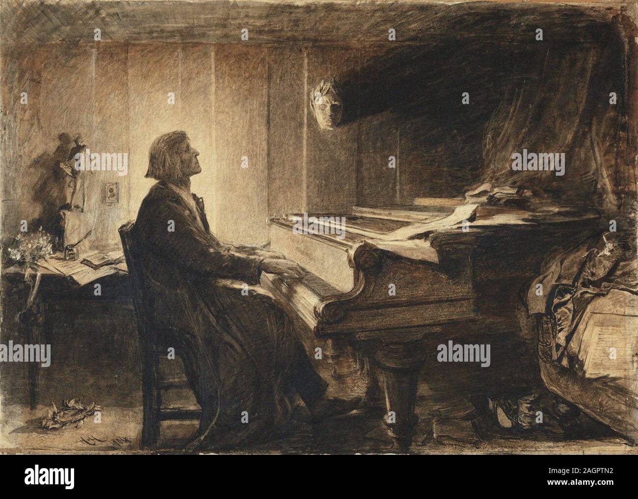 Franz Liszt am Klavier. Museum: private Sammlung. Thema: Sir Hubert-von-HERKOMER. Stockfoto