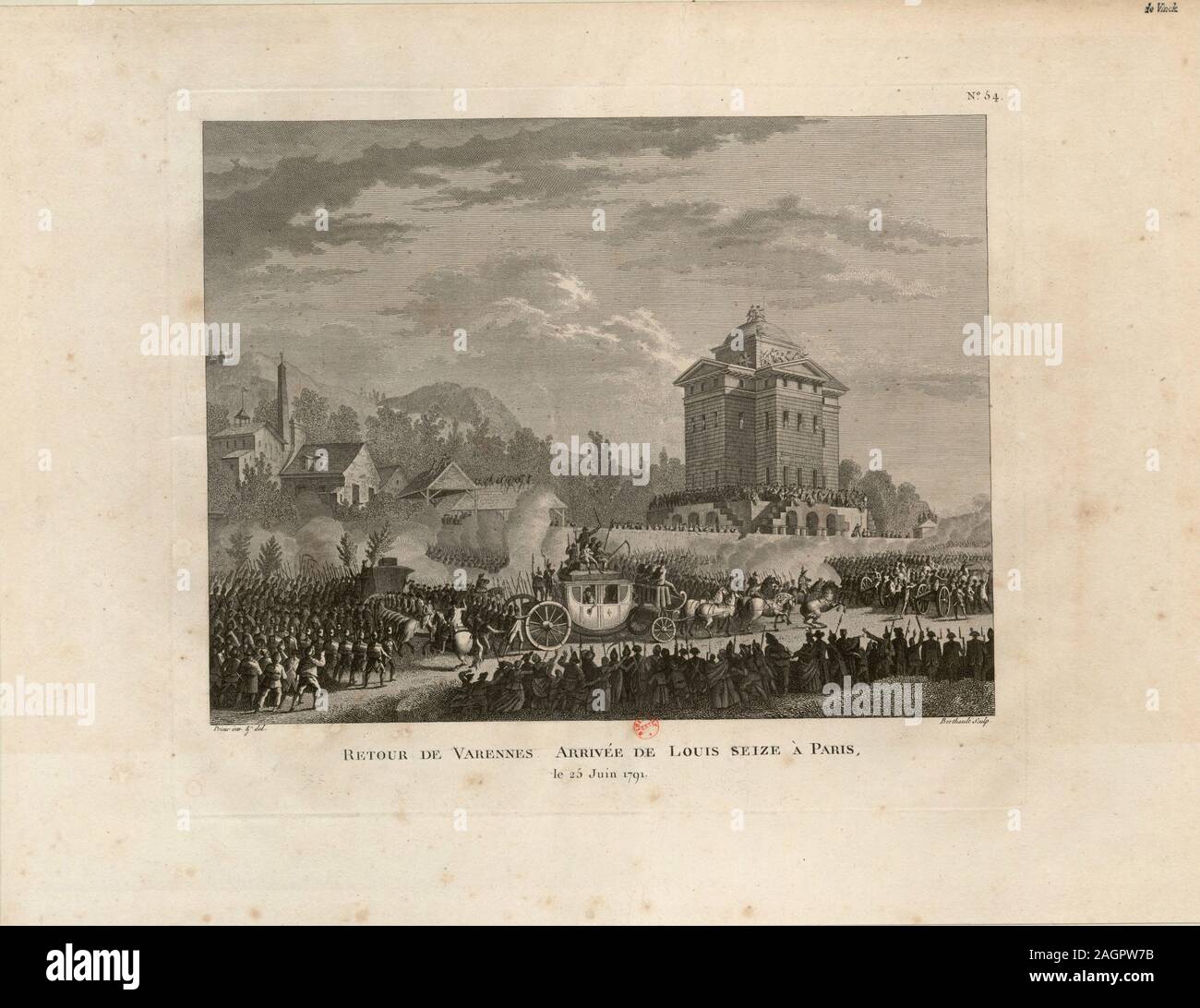 Rückkehr von Varennes, Anreise von Louis Capet in Paris. Museum: BIBLIOTHEQUE NATIONALE DE FRANCE. Autor: JEAN DUPLESSIS - BERTAUX. Stockfoto