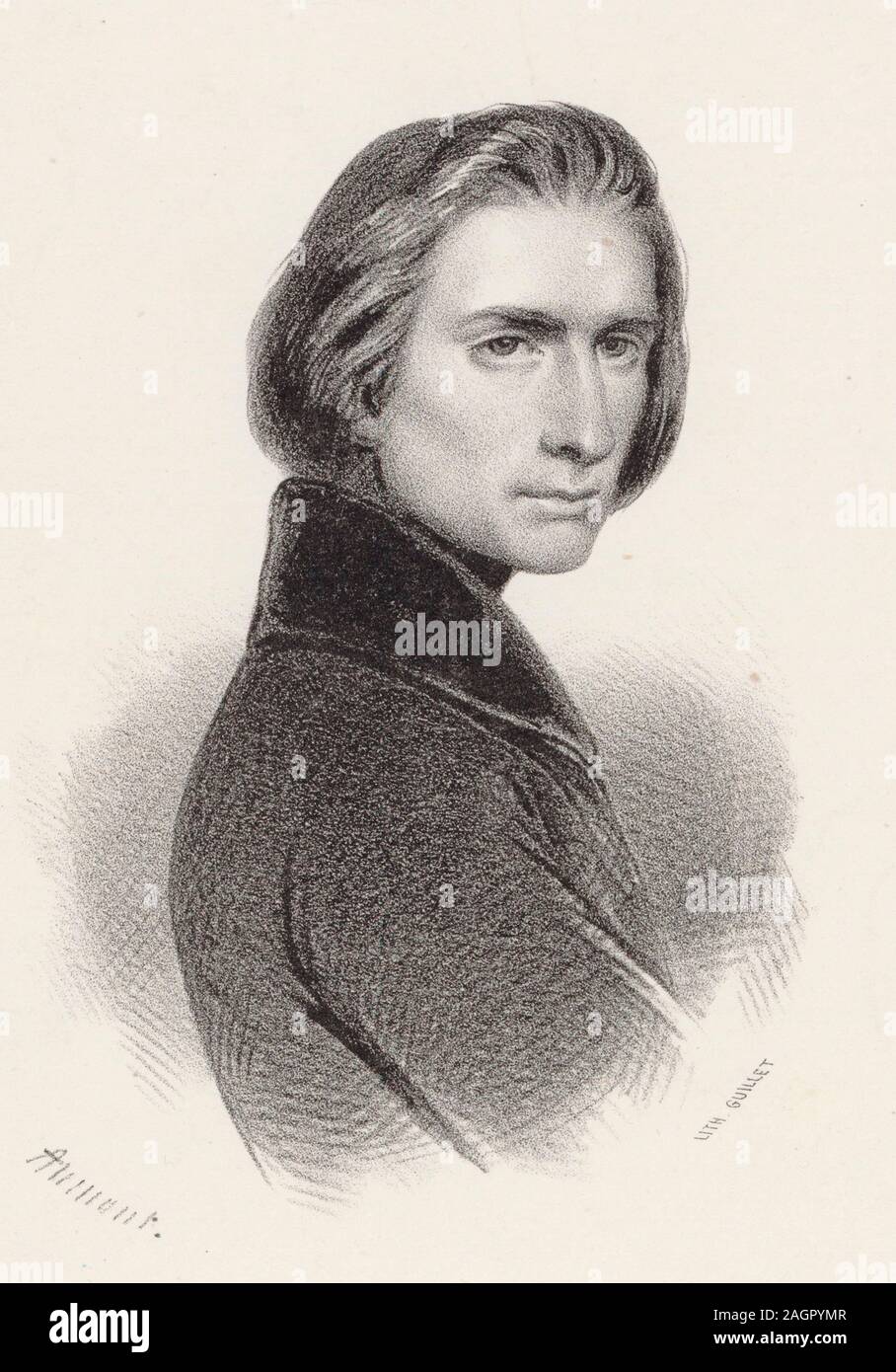 Portrait des Komponisten Franz Liszt (1811-1886). Museum: private Sammlung. Autor: pierre-hippolyte Aumont. Stockfoto
