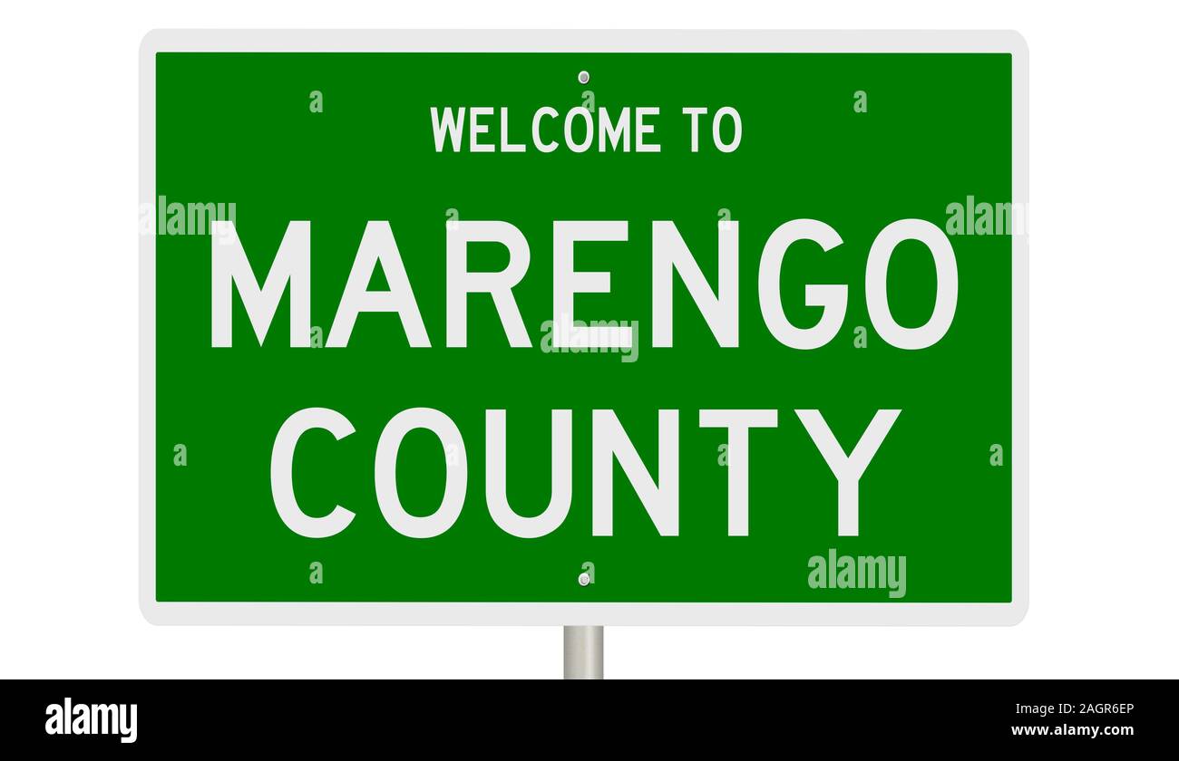 Rendering von einem grünen 3d Autobahn Zeichen für Marengo County Stockfoto