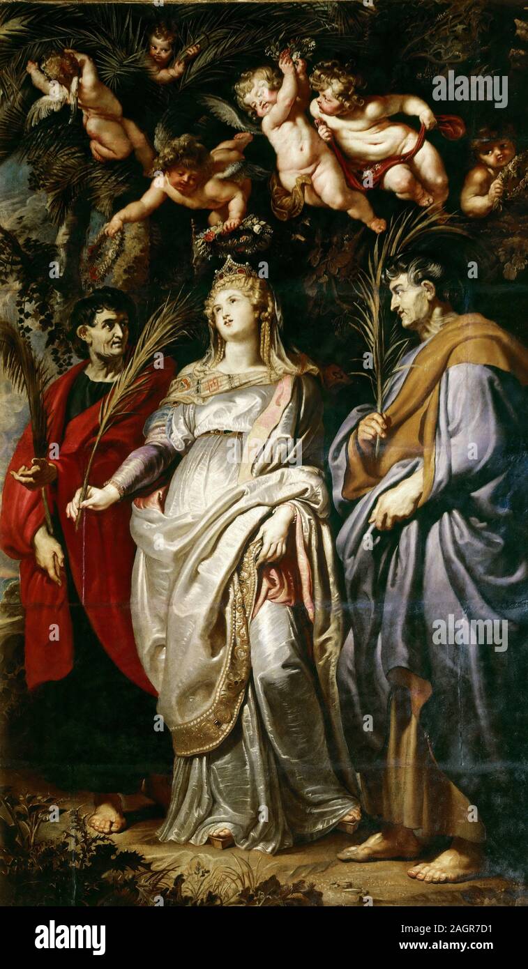 Die Heiligen Domitilla, Nereus und Achilleus. Museum: Chiesa Nuova, Roma. Autor: Pieter Paul Rubens. Stockfoto