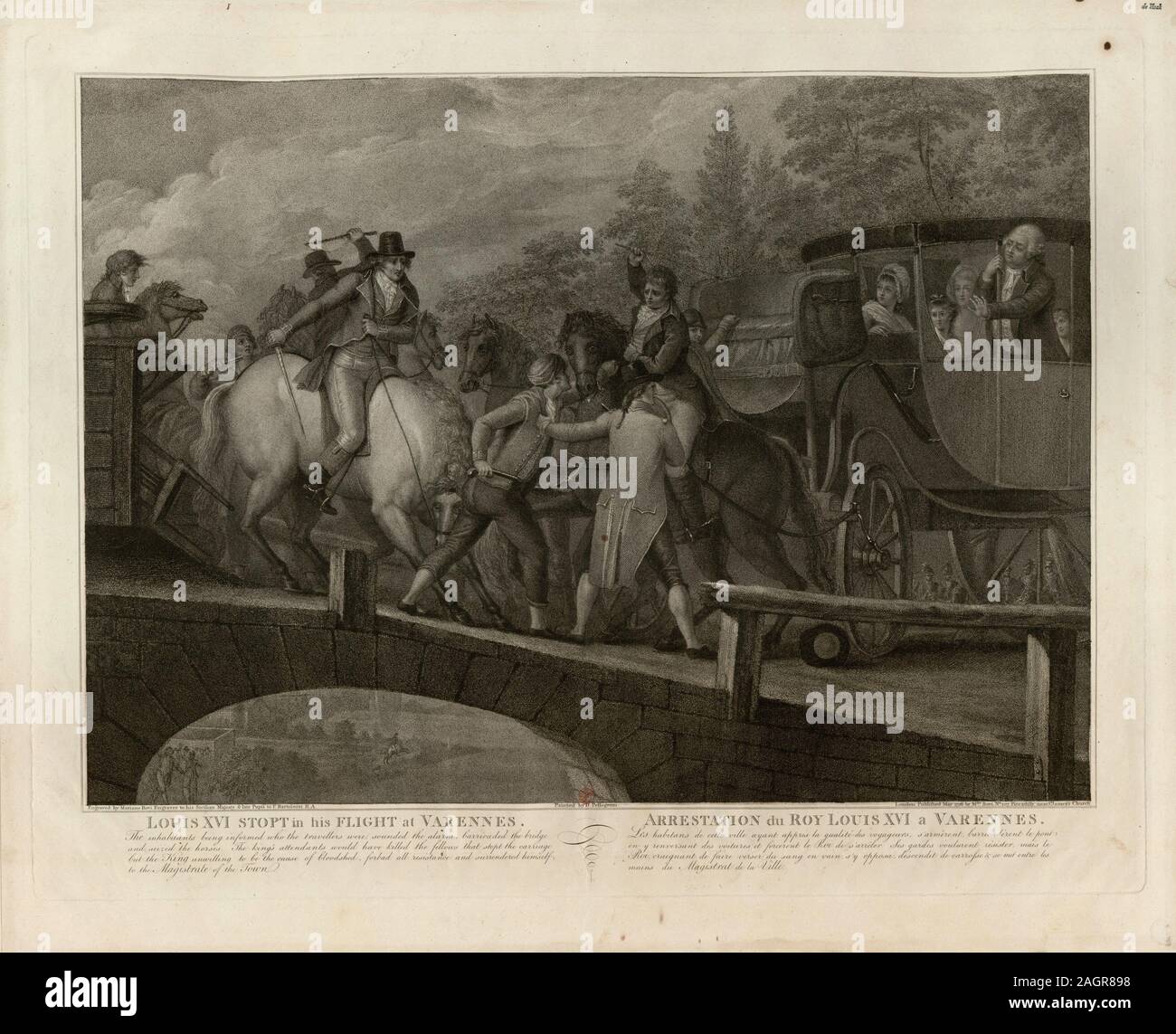 Die verhaftung von Ludwig XVI. und seiner Familie in Varennes, 22. Juni 1791. Museum: BIBLIOTHEQUE NATIONALE DE FRANCE. Autor: Mariano Bovi. Stockfoto