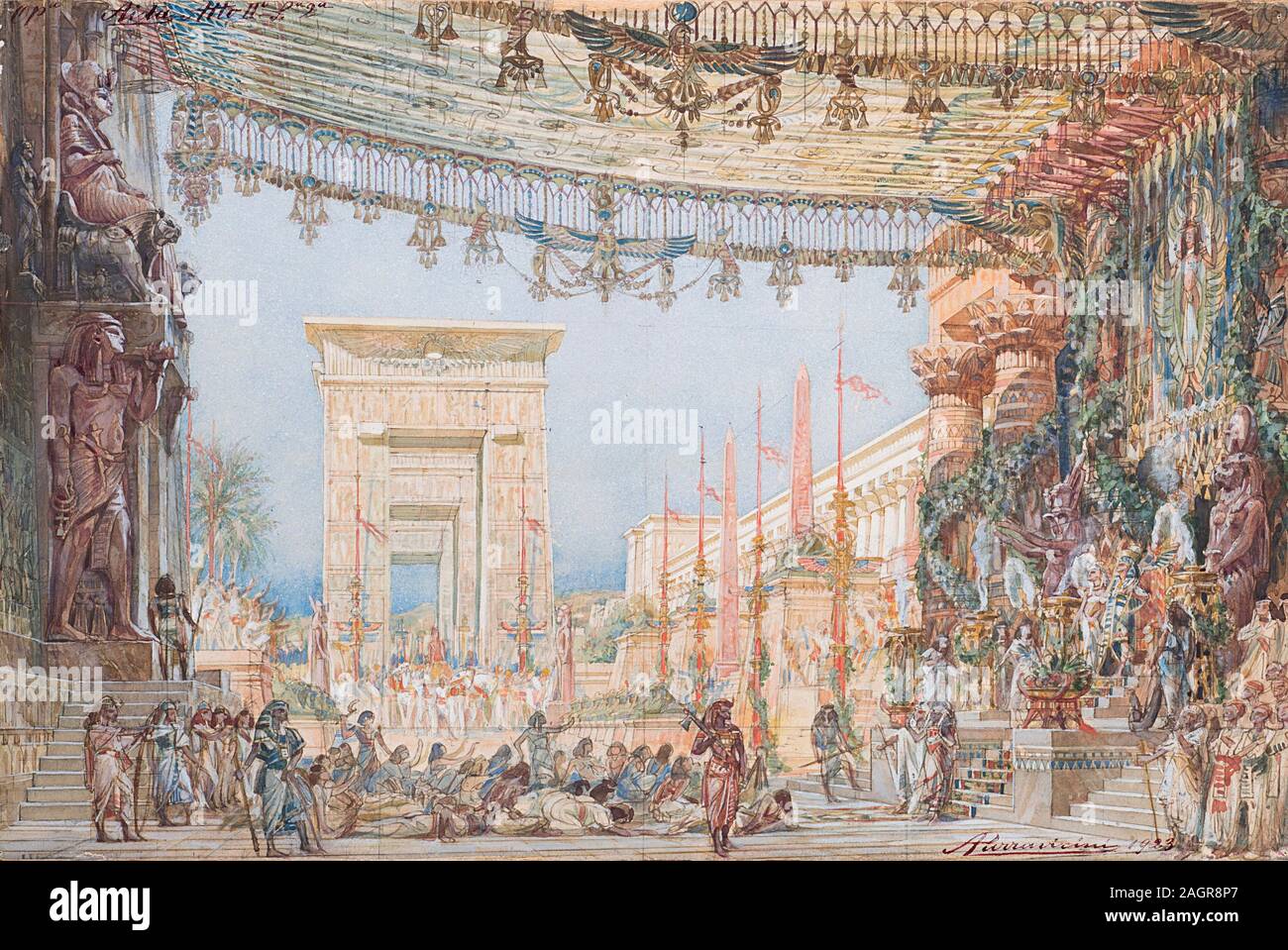 Bühnenbild für die Oper Aida von Giuseppe Verdi. Museum: private Sammlung. Autor: ANGELO PARRAVICINI. Stockfoto