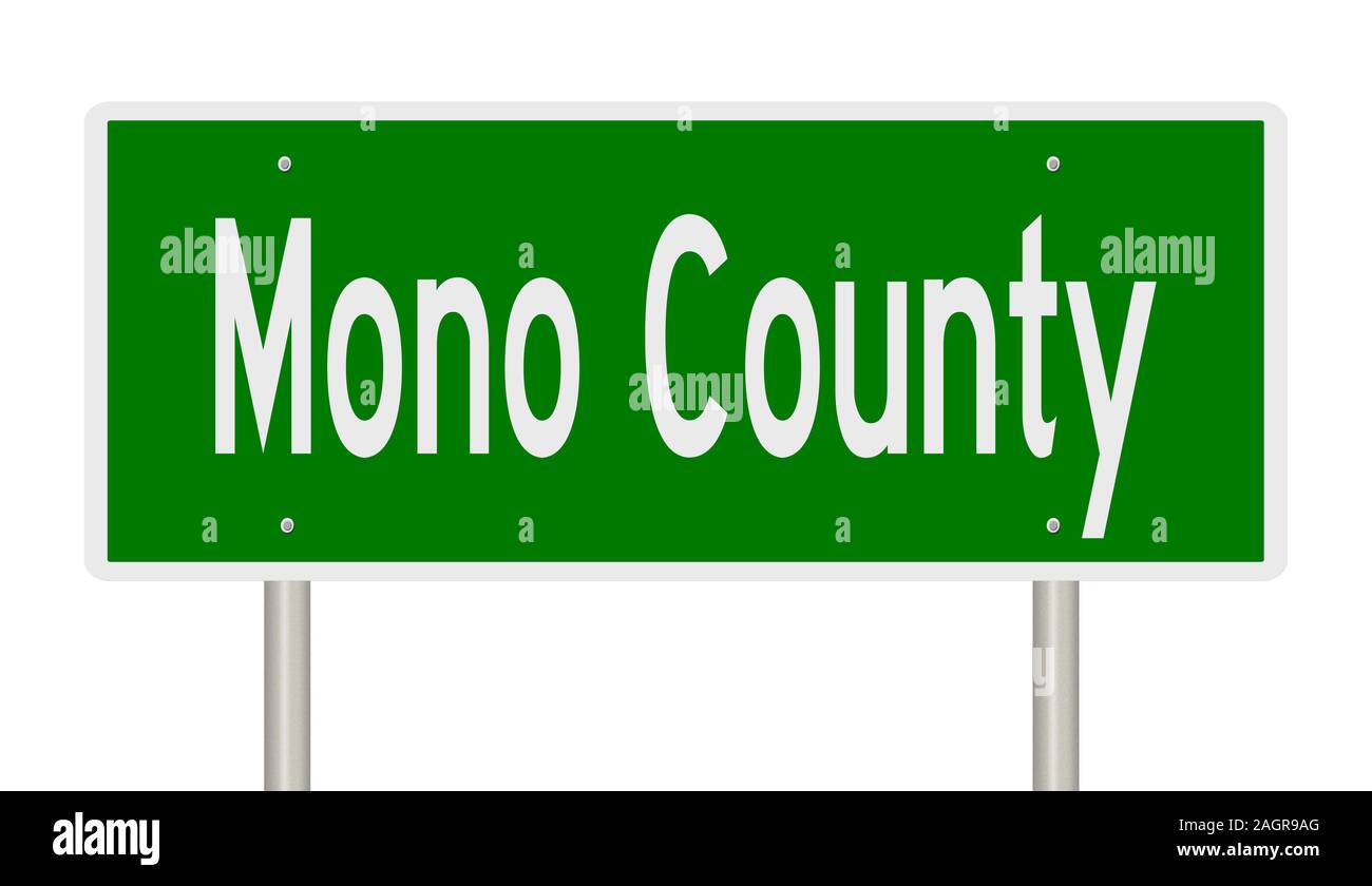 Rendering von einem grünen 3d Autobahn Zeichen für Mono County Stockfoto